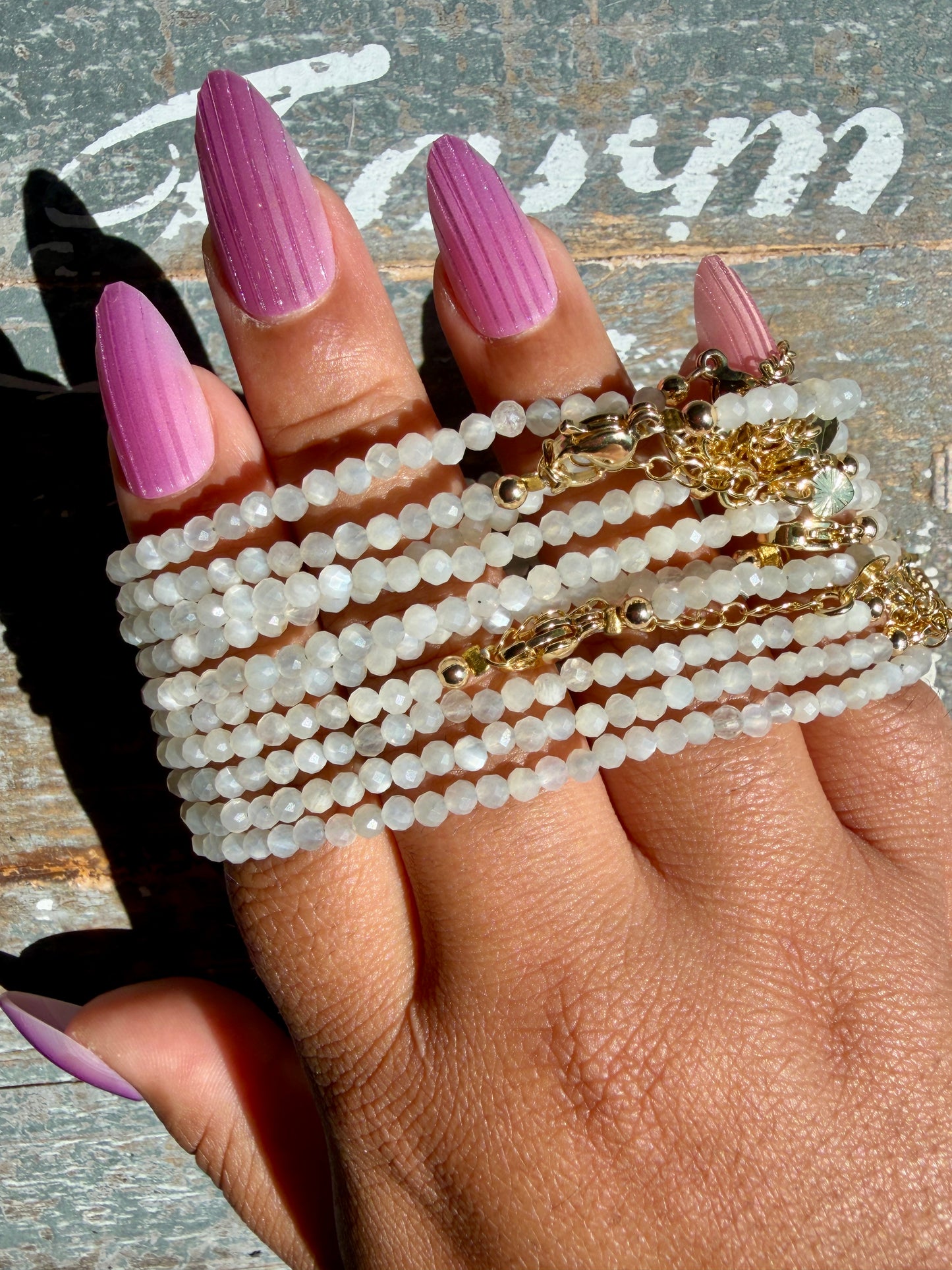Micro Faceted White Moonstone Beaded BRACELET | 1-2 mm | Adjustable up to 8"