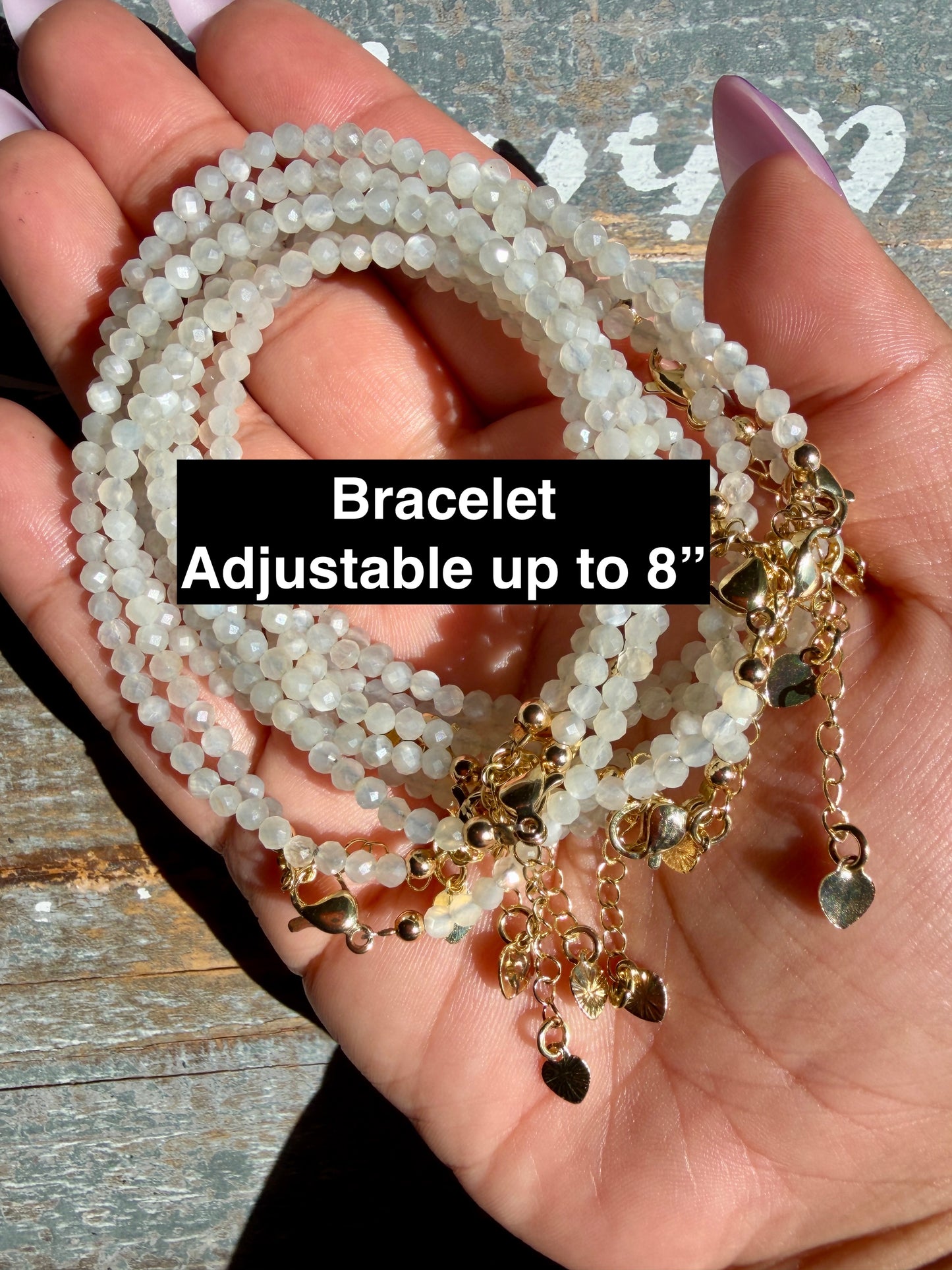 Micro Faceted White Moonstone Beaded BRACELET | 1-2 mm | Adjustable up to 8"