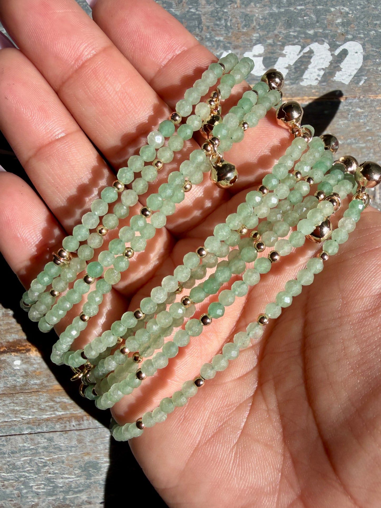 Micro Faceted Green Aventurine Beaded ANKLET | 2-3 mm | Adjustable up to 10"