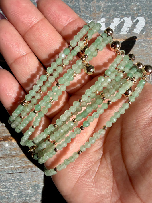 Micro Faceted Green Aventurine Beaded ANKLET | 2-3 mm | Adjustable up to 10"