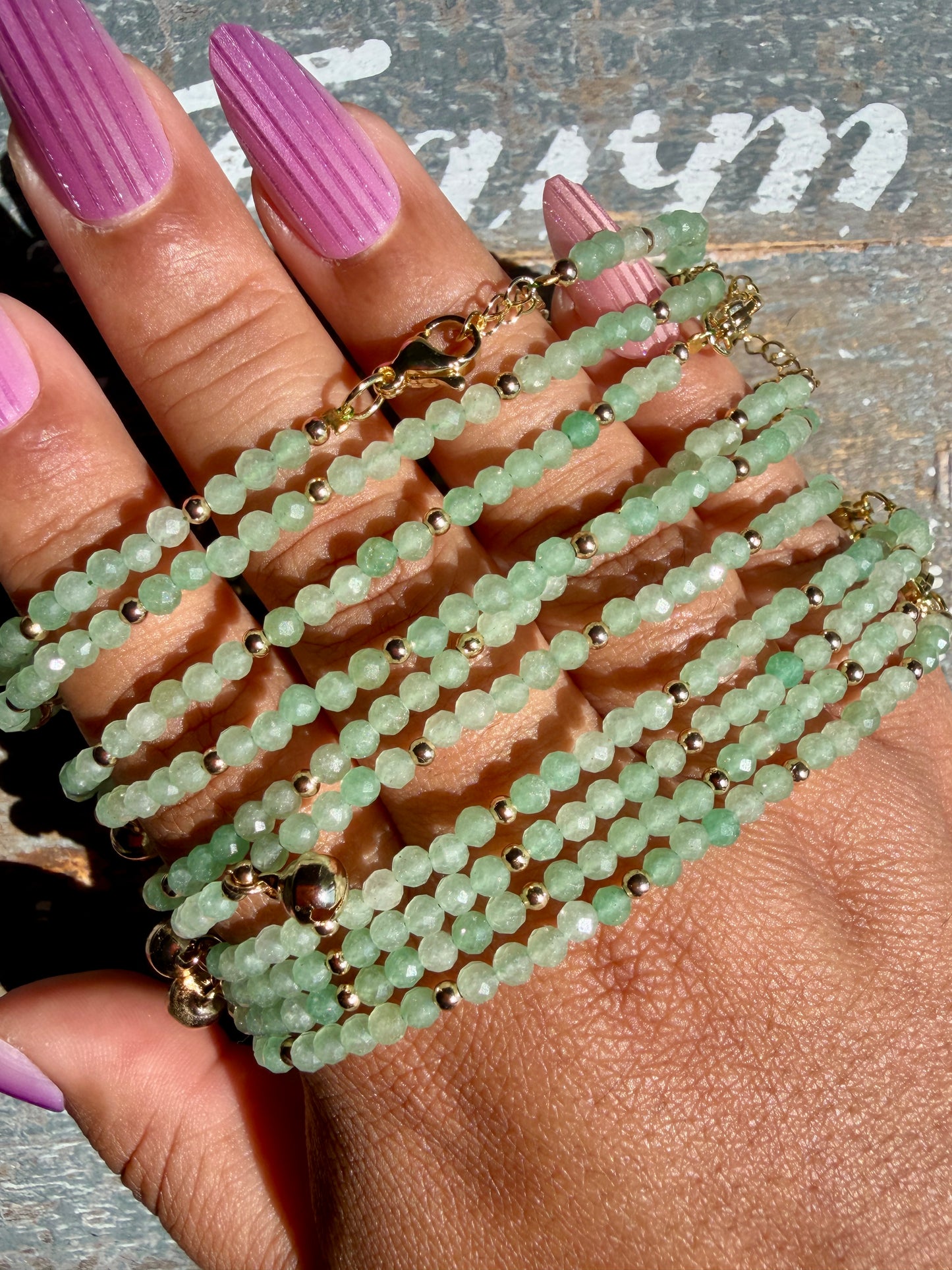 Micro Faceted Green Aventurine Beaded ANKLET | 2-3 mm | Adjustable up to 10"
