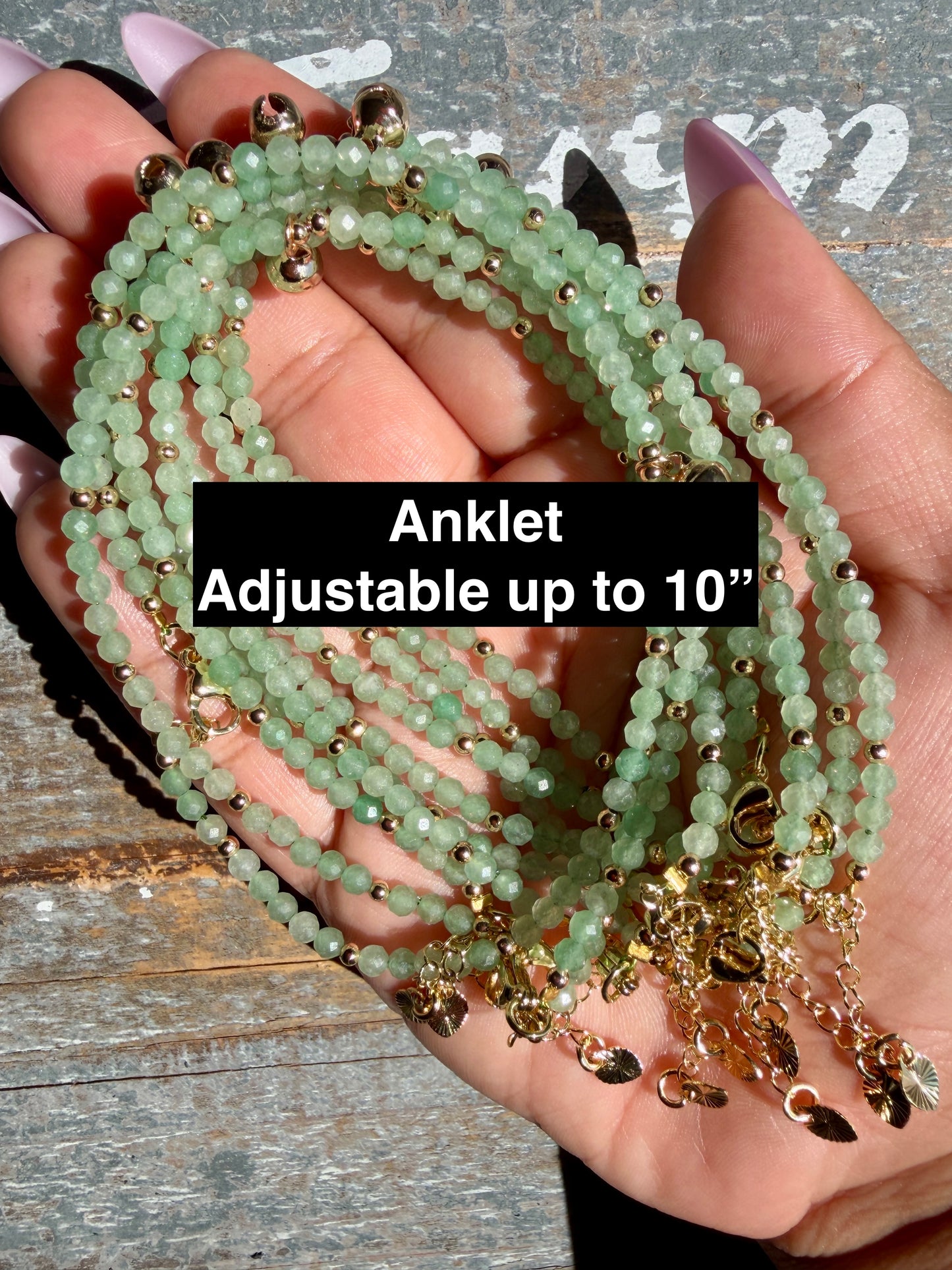 Micro Faceted Green Aventurine Beaded ANKLET | 2-3 mm | Adjustable up to 10"