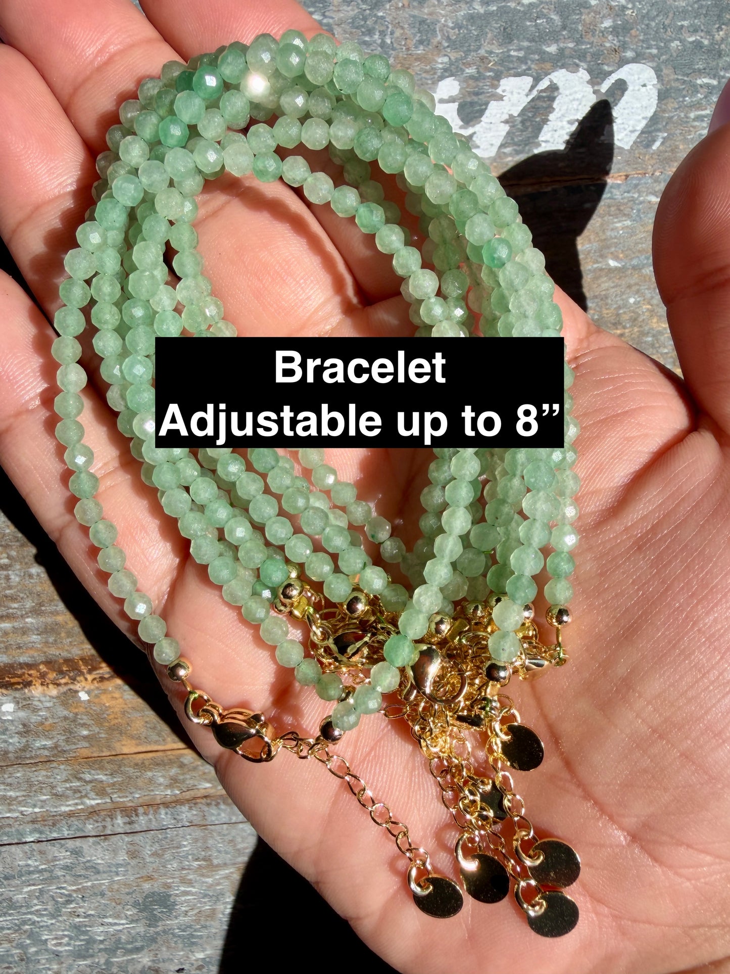 Micro Faceted Green Aventurine Beaded BRACELET | 1-2 mm | Adjustable up to 8"