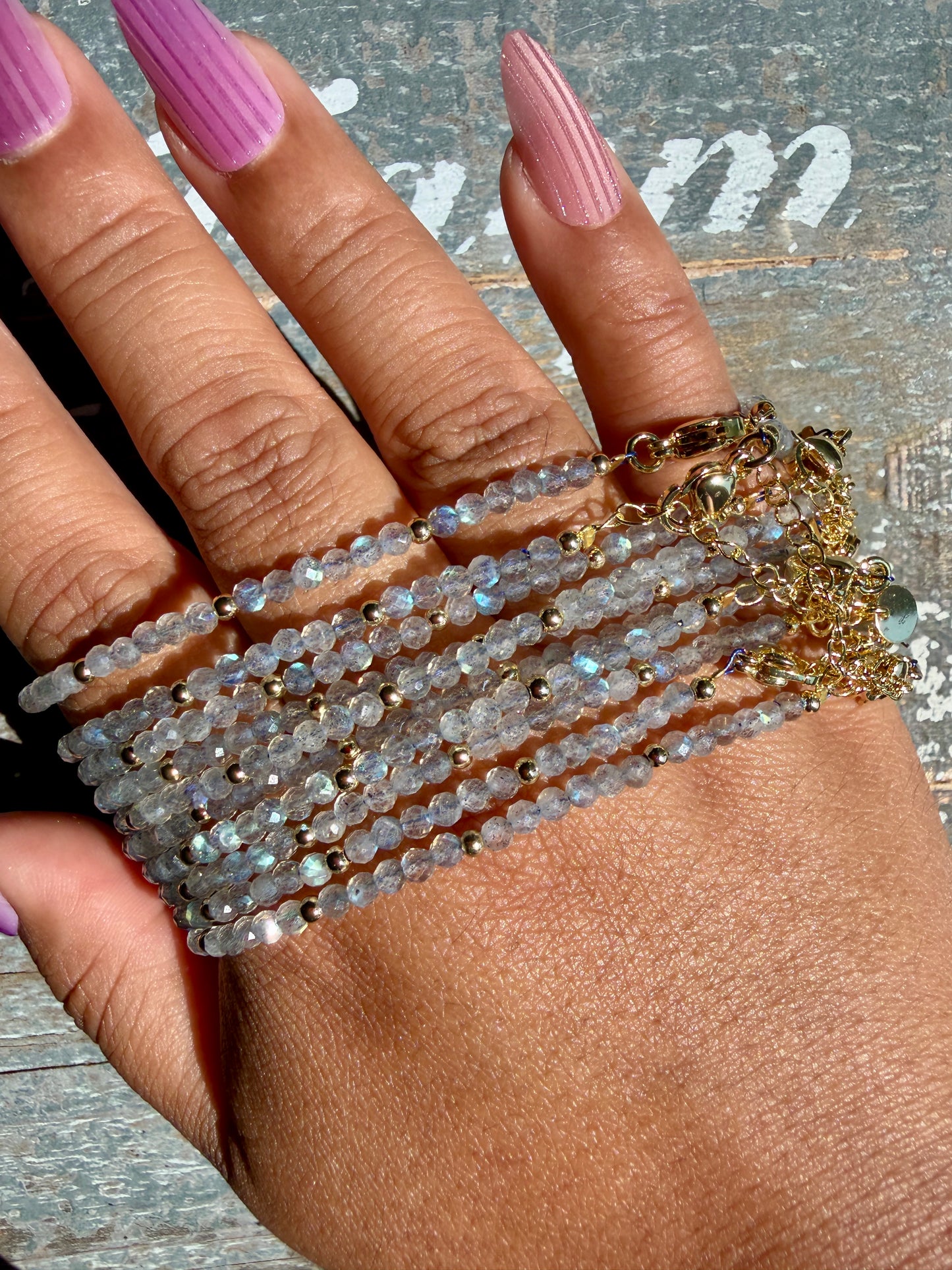 Micro Faceted Labradorite Beaded ANKLET | 2-3 mm | Adjustable up to 10"
