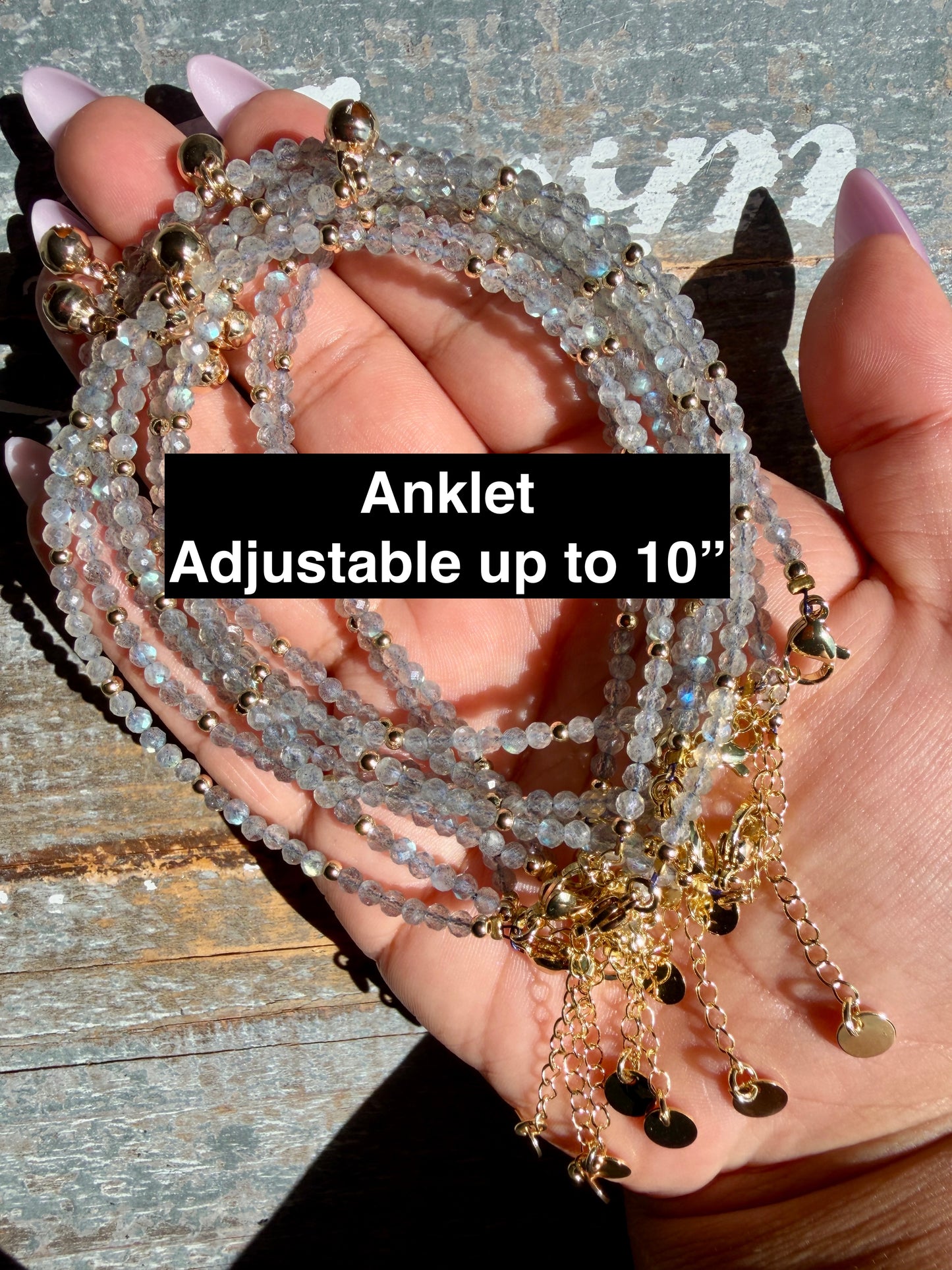 Micro Faceted Labradorite Beaded ANKLET | 2-3 mm | Adjustable up to 10"