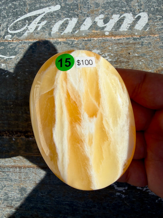 Gorgeous Honeycomb Calcite Palm Stone | Opt 15