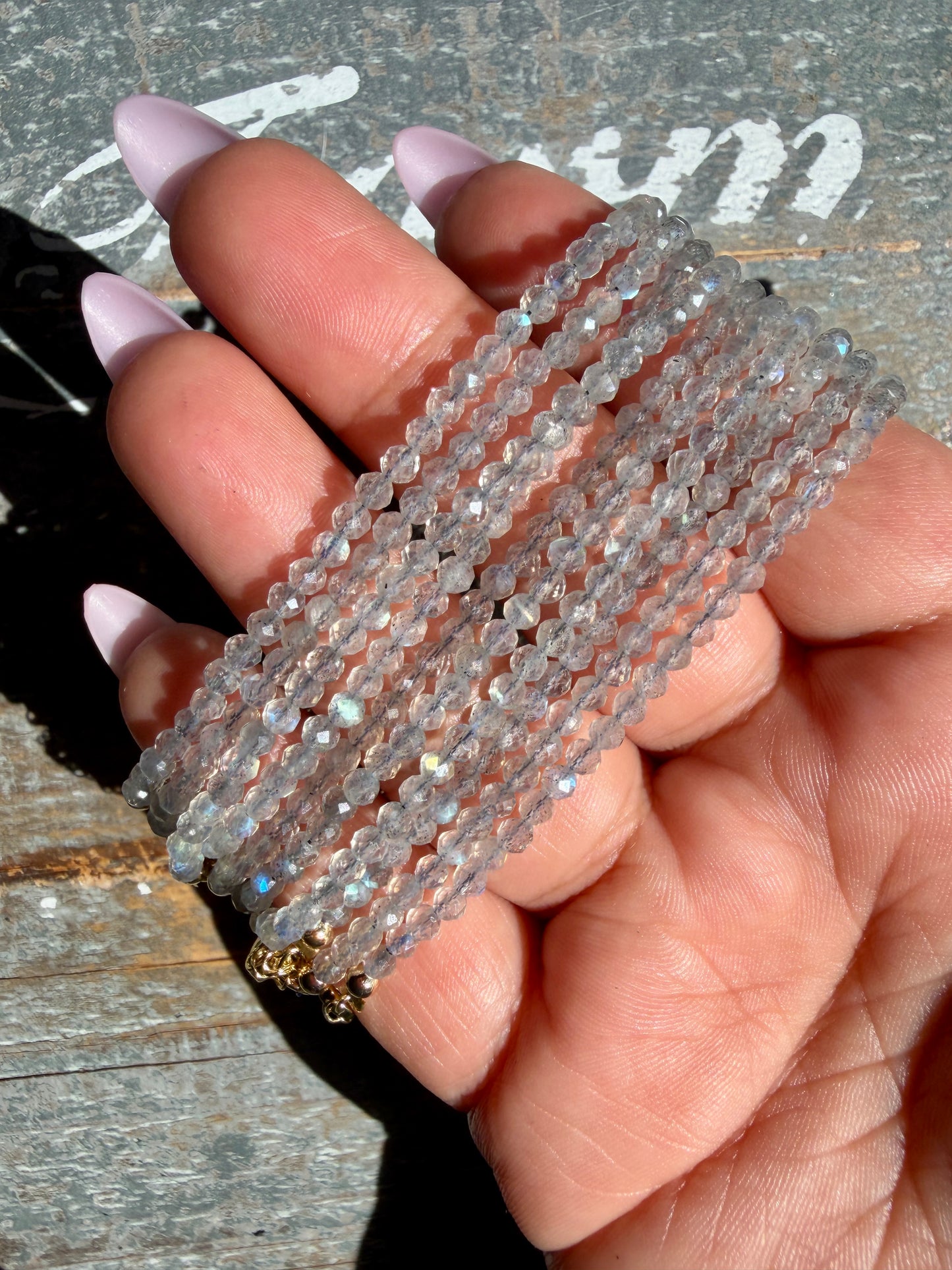 Micro Faceted Labradorite Beaded BRACELET | 1-2 mm | Adjustable up to 8"