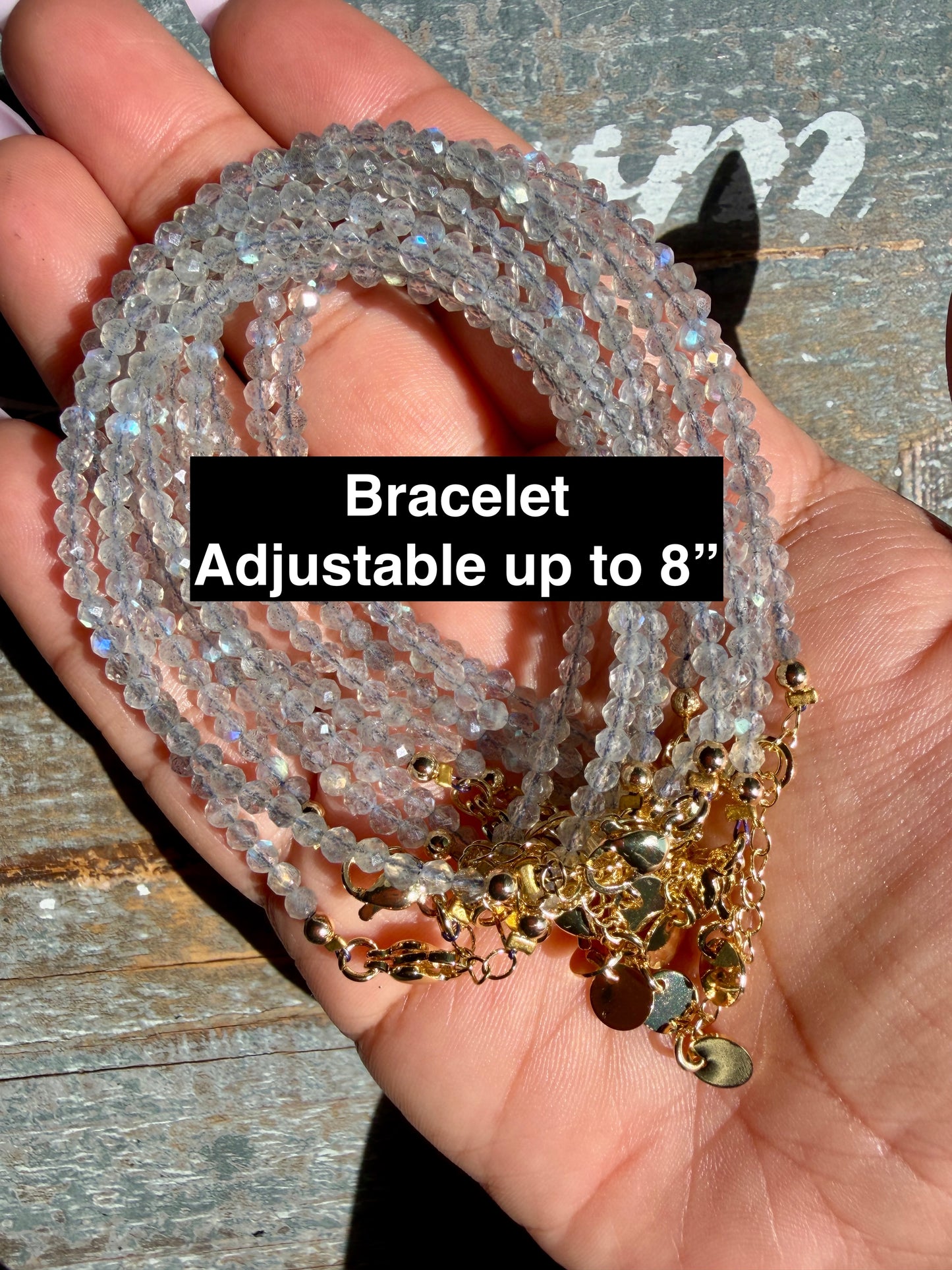 Micro Faceted Labradorite Beaded BRACELET | 1-2 mm | Adjustable up to 8"