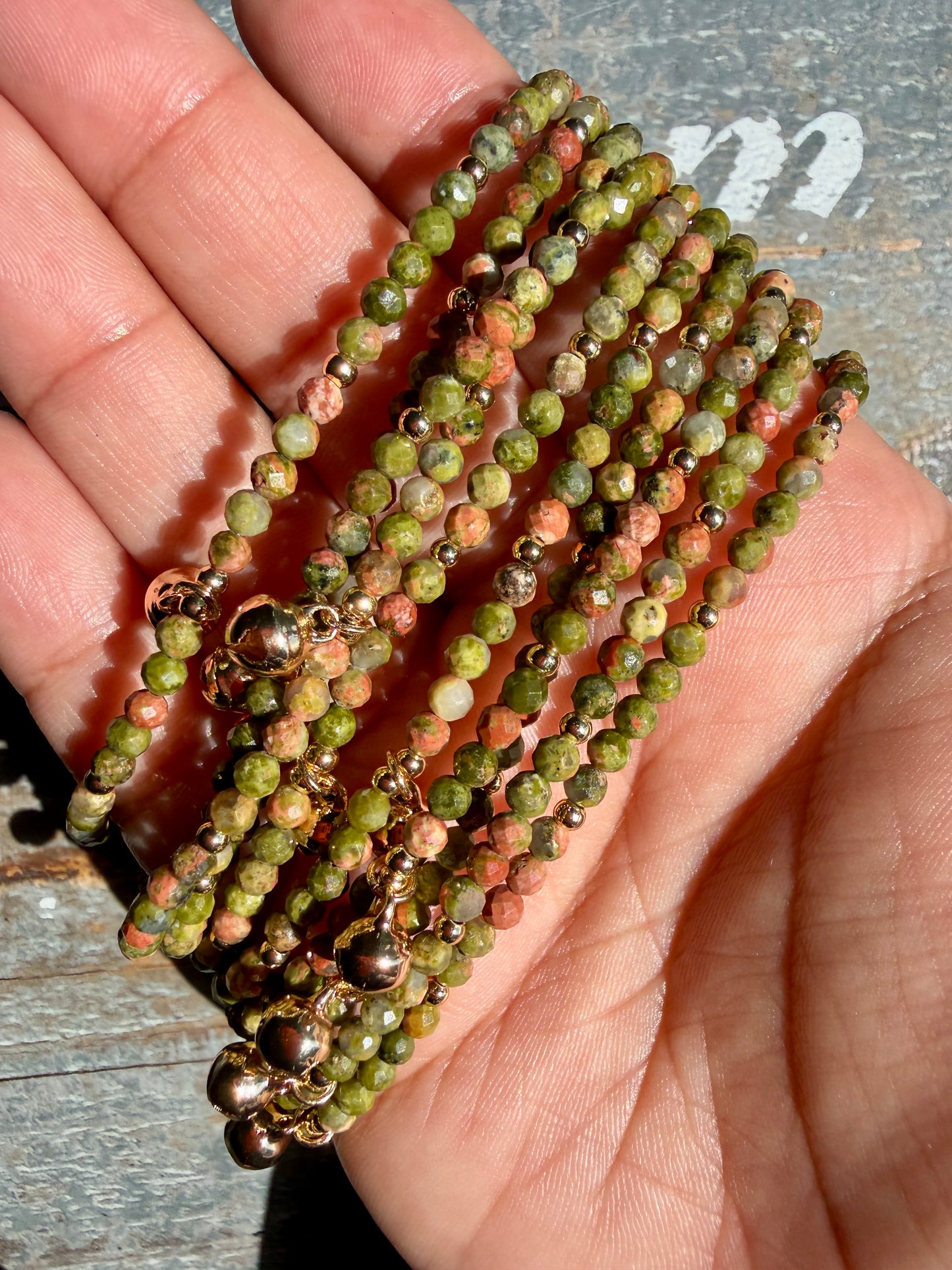 Micro Faceted Unakite Beaded ANKLET | 2-3 mm | Adjustable up to 10"