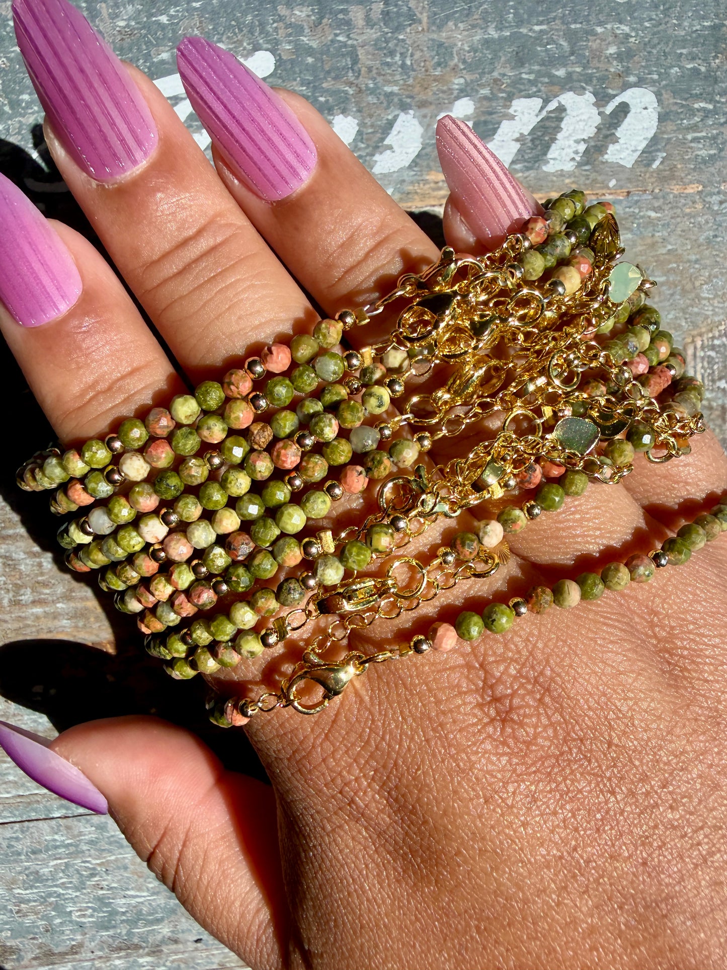 Micro Faceted Unakite Beaded ANKLET | 2-3 mm | Adjustable up to 10"