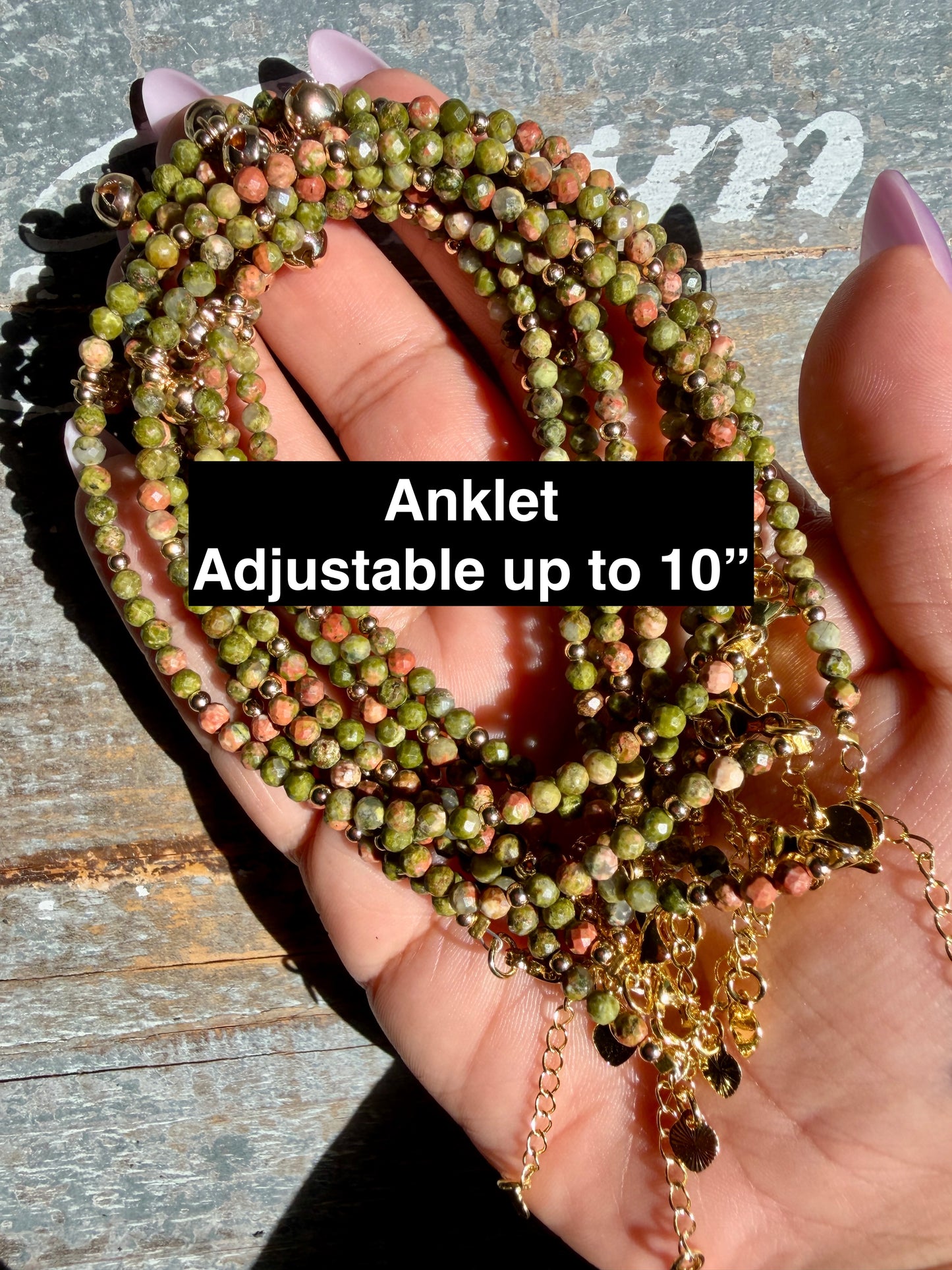 Micro Faceted Unakite Beaded ANKLET | 2-3 mm | Adjustable up to 10"