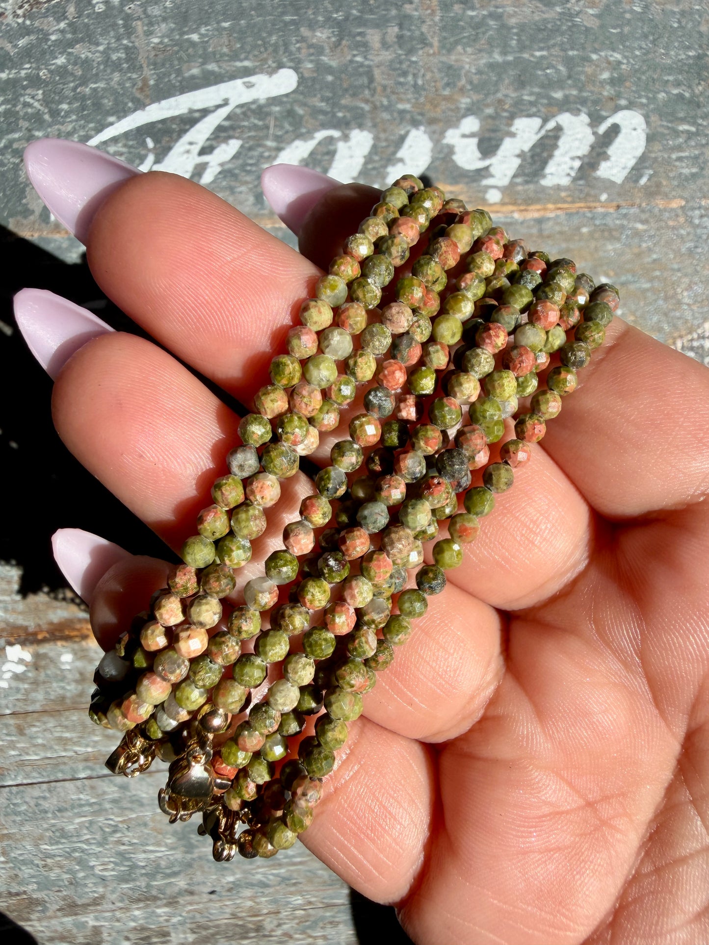 Micro Faceted Unakite Beaded BRACELET | 1-2 mm | Adjustable up to 8"