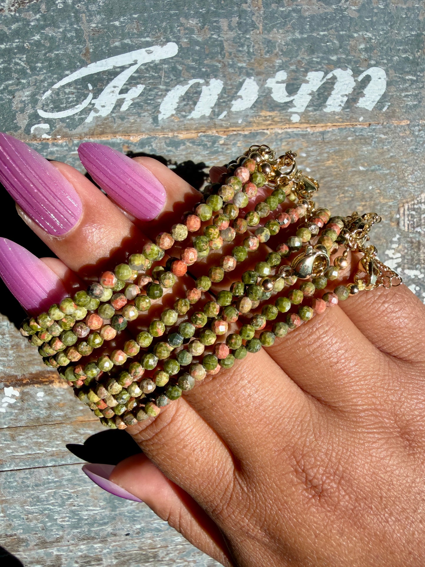 Micro Faceted Unakite Beaded BRACELET | 1-2 mm | Adjustable up to 8"