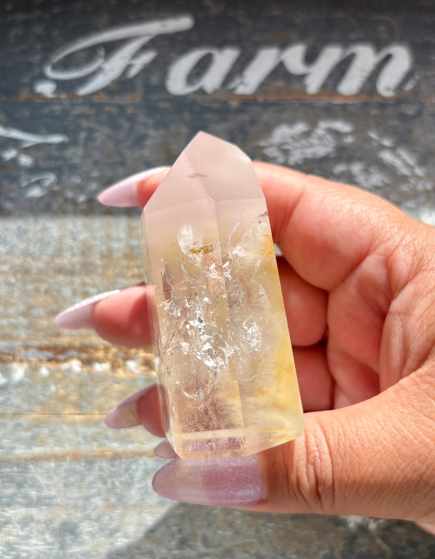 Gorgeous Pink Lithium + Amphibole Quartz Tower from Brazil *Collectors Piece