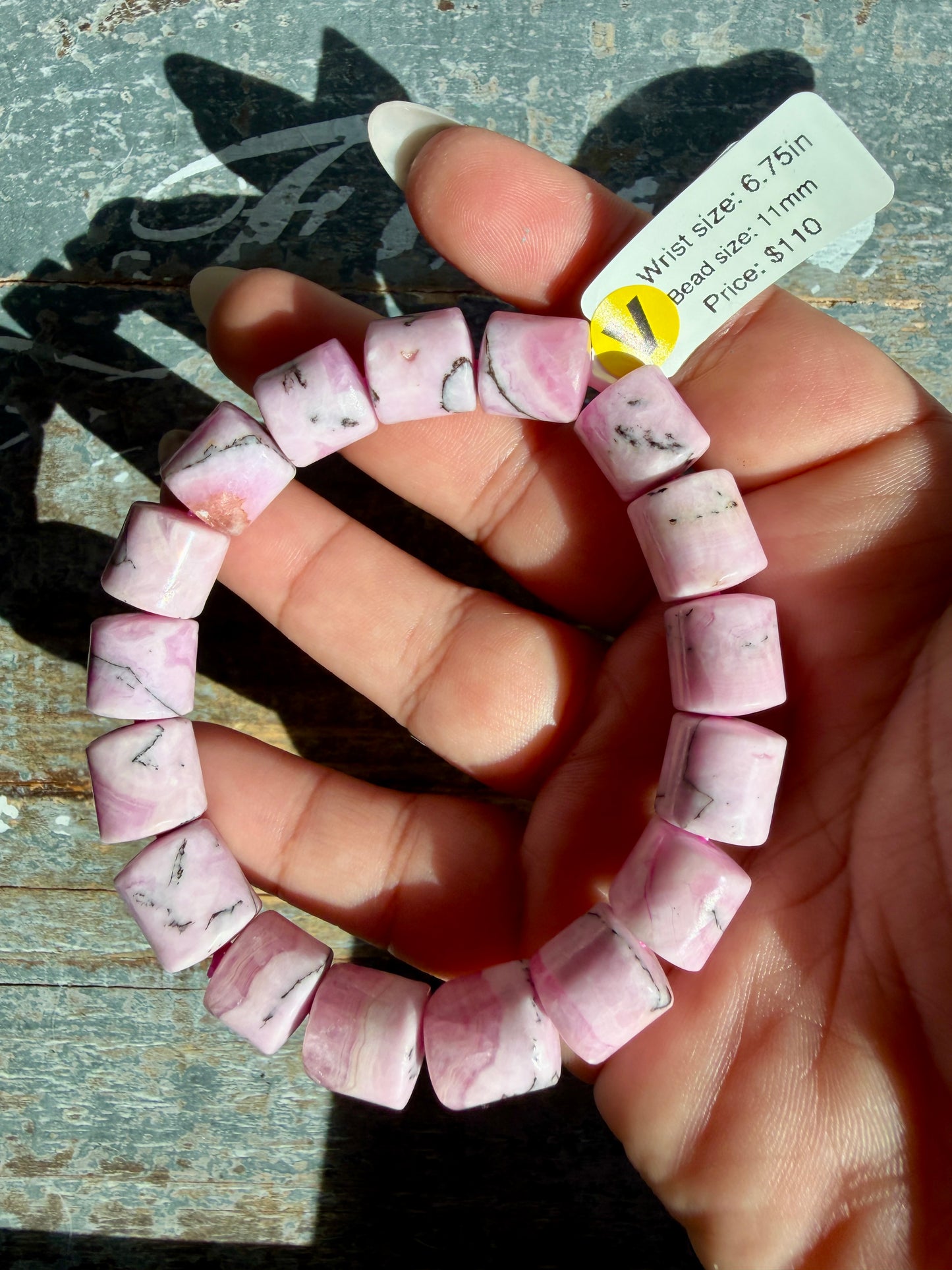 Pink Aragonite Bracelet | Opt V | Wrist Size: 6.75" | Bead Size: 11mm