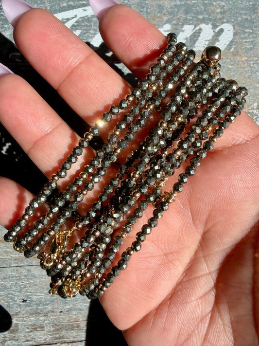 Micro Faceted Pyrite Beaded ANKLET | 2-3 mm | Adjustable up to 10"