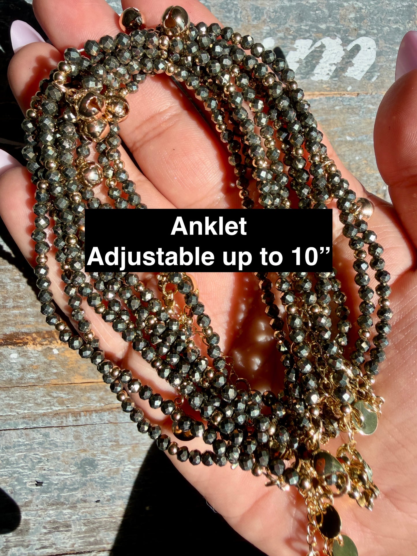 Micro Faceted Pyrite Beaded ANKLET | 2-3 mm | Adjustable up to 10"