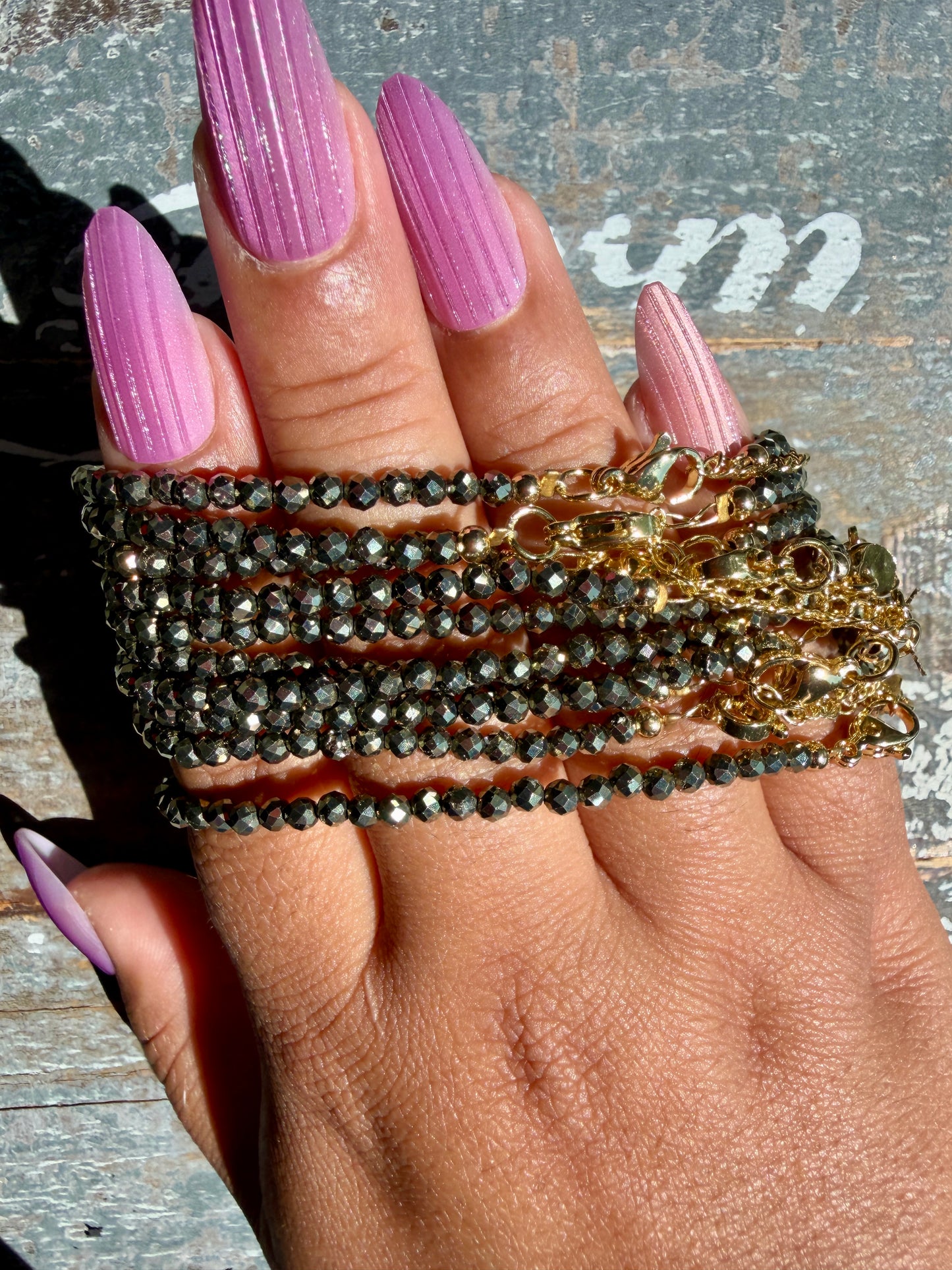 Micro Faceted Pyrite Beaded BRACELET | 1-2 mm | Adjustable up to 8"