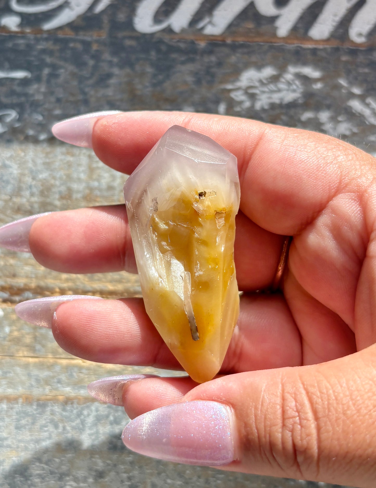 Gorgeous Pink Lithium + Amphibole Quartz Wand from Brazil