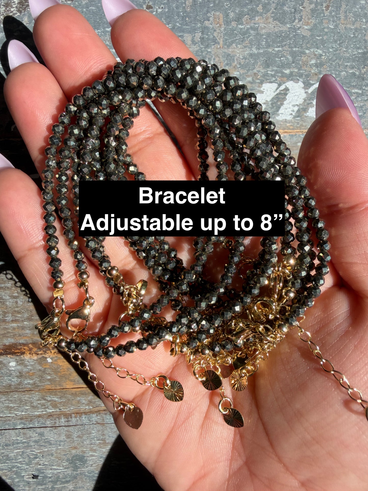Micro Faceted Pyrite Beaded BRACELET | 1-2 mm | Adjustable up to 8"