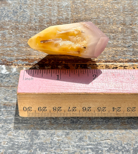 Gorgeous Pink Lithium + Amphibole Quartz Wand from Brazil