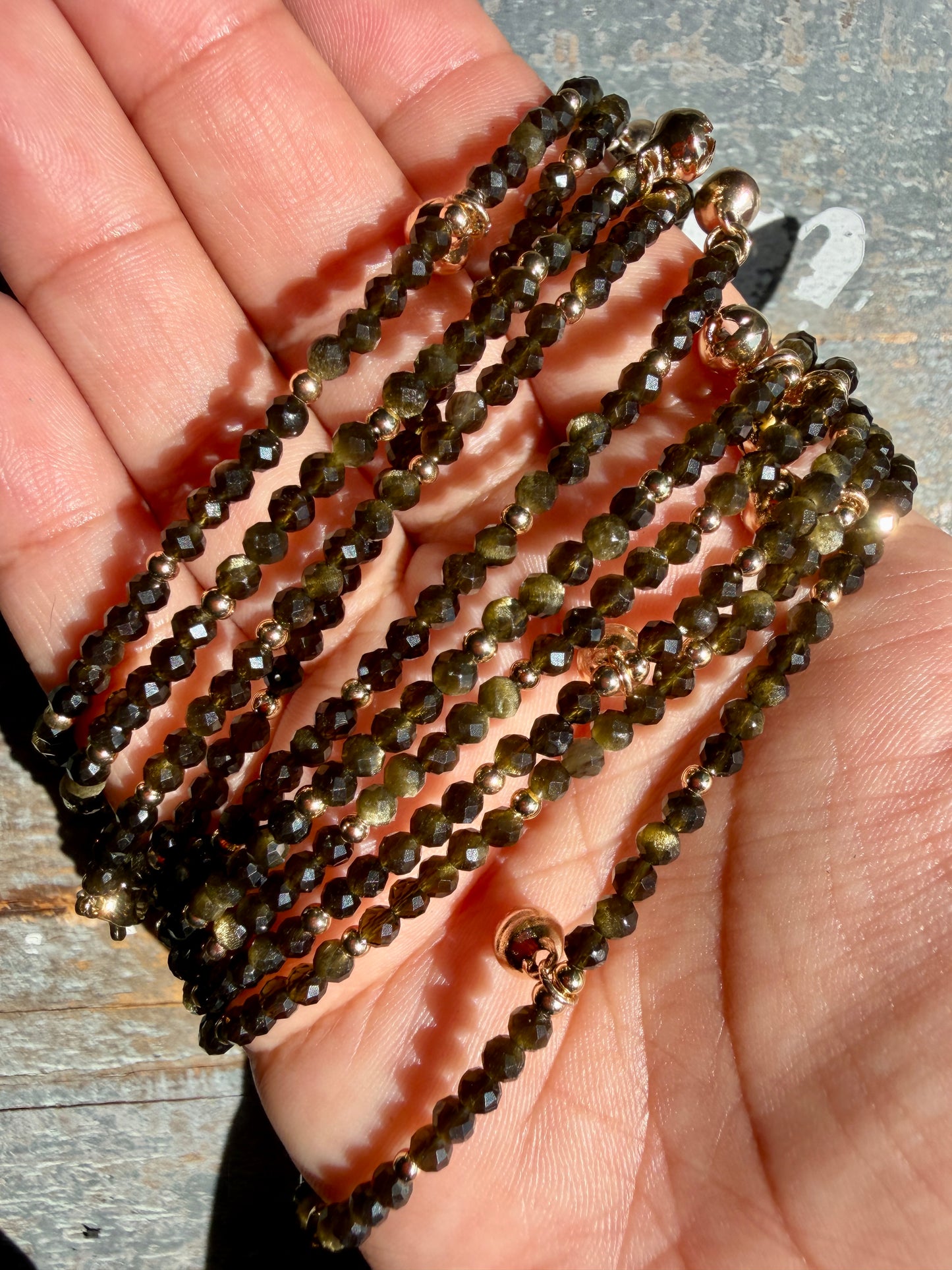 Micro Faceted Golden Obsidian Beaded ANKLET | 2-3 mm | Adjustable up to 10"