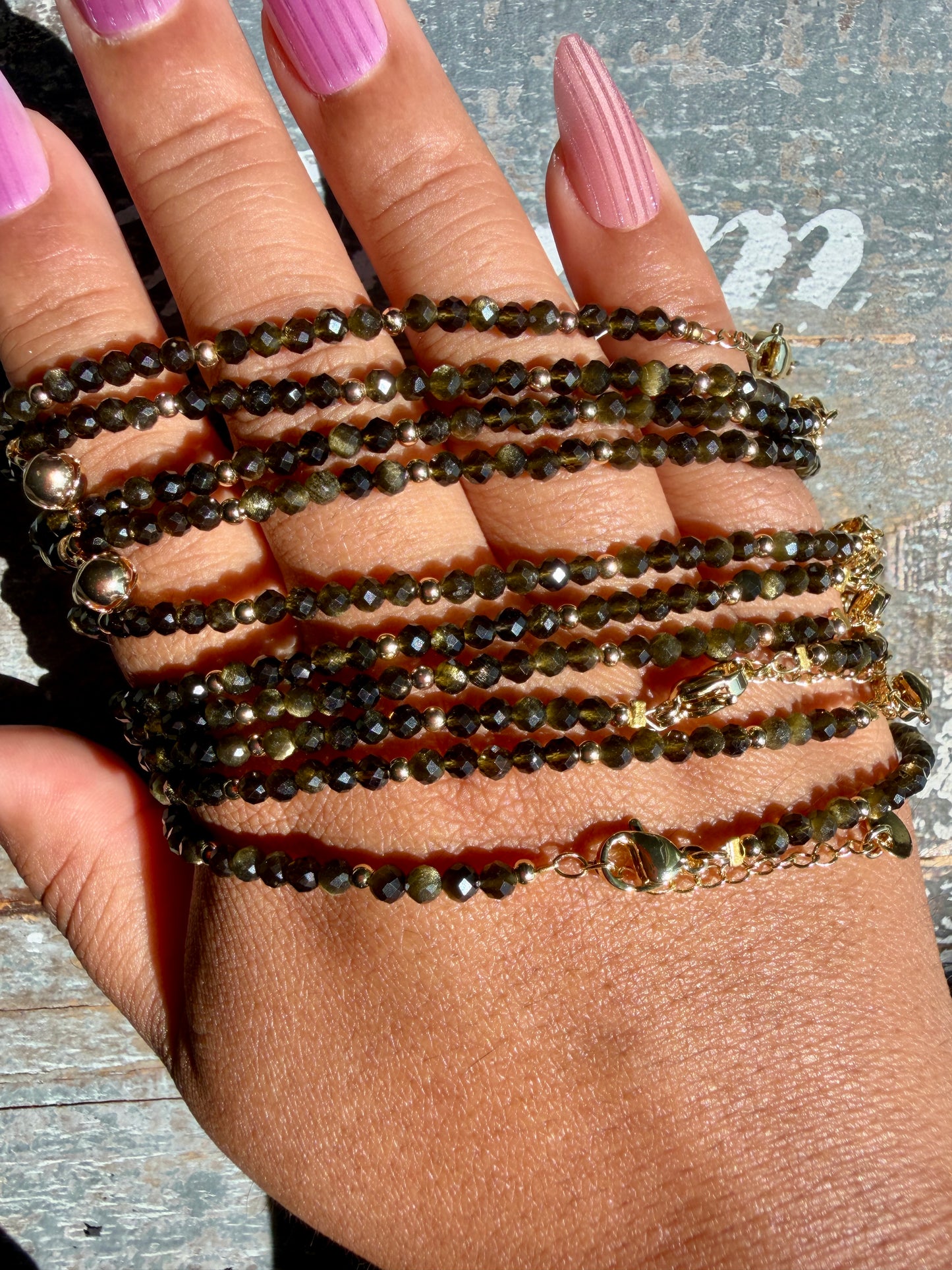 Micro Faceted Golden Obsidian Beaded ANKLET | 2-3 mm | Adjustable up to 10"