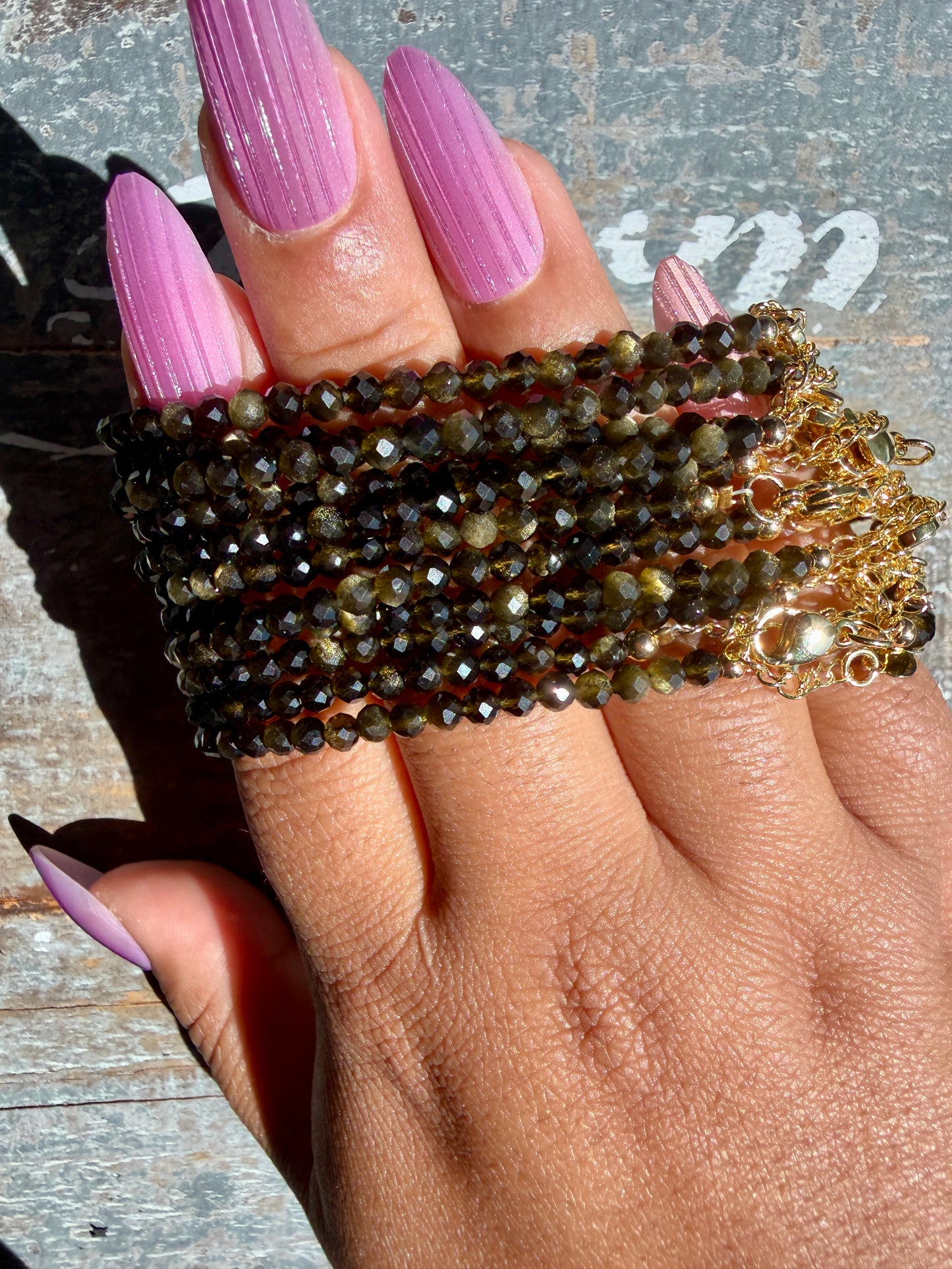 Micro Faceted Golden Obsidian Beaded BRACELET | 1-2 mm | Adjustable up to 8"