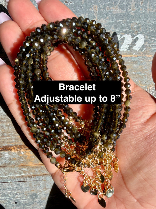 Micro Faceted Golden Obsidian Beaded BRACELET | 1-2 mm | Adjustable up to 8"