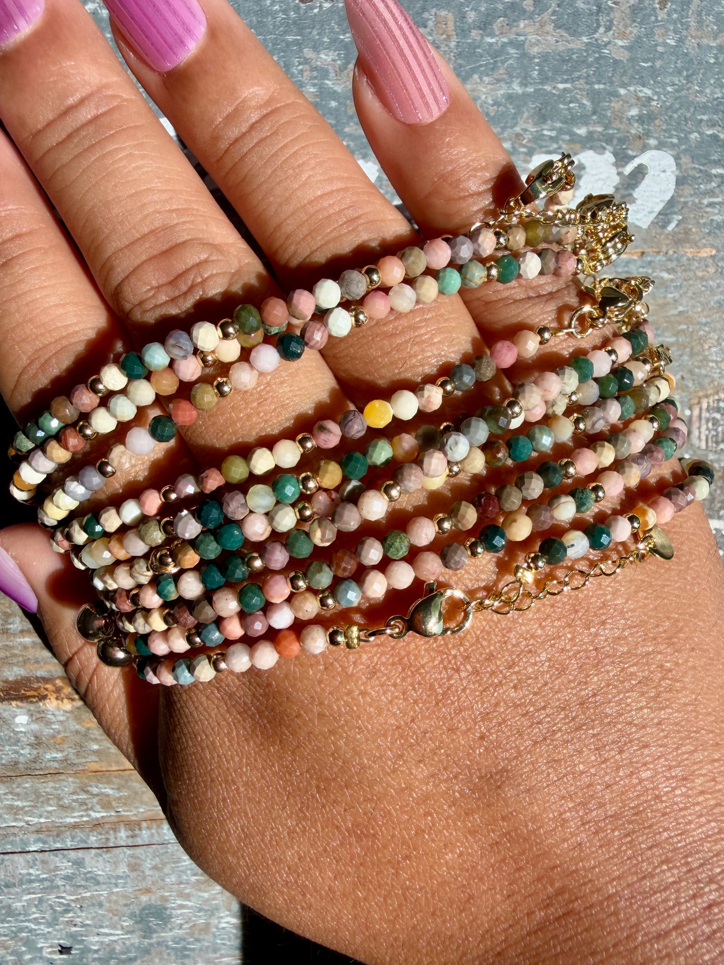 Micro Faceted Alashan Agate Beaded ANKLET | 2-3 mm | Adjustable up to 10"