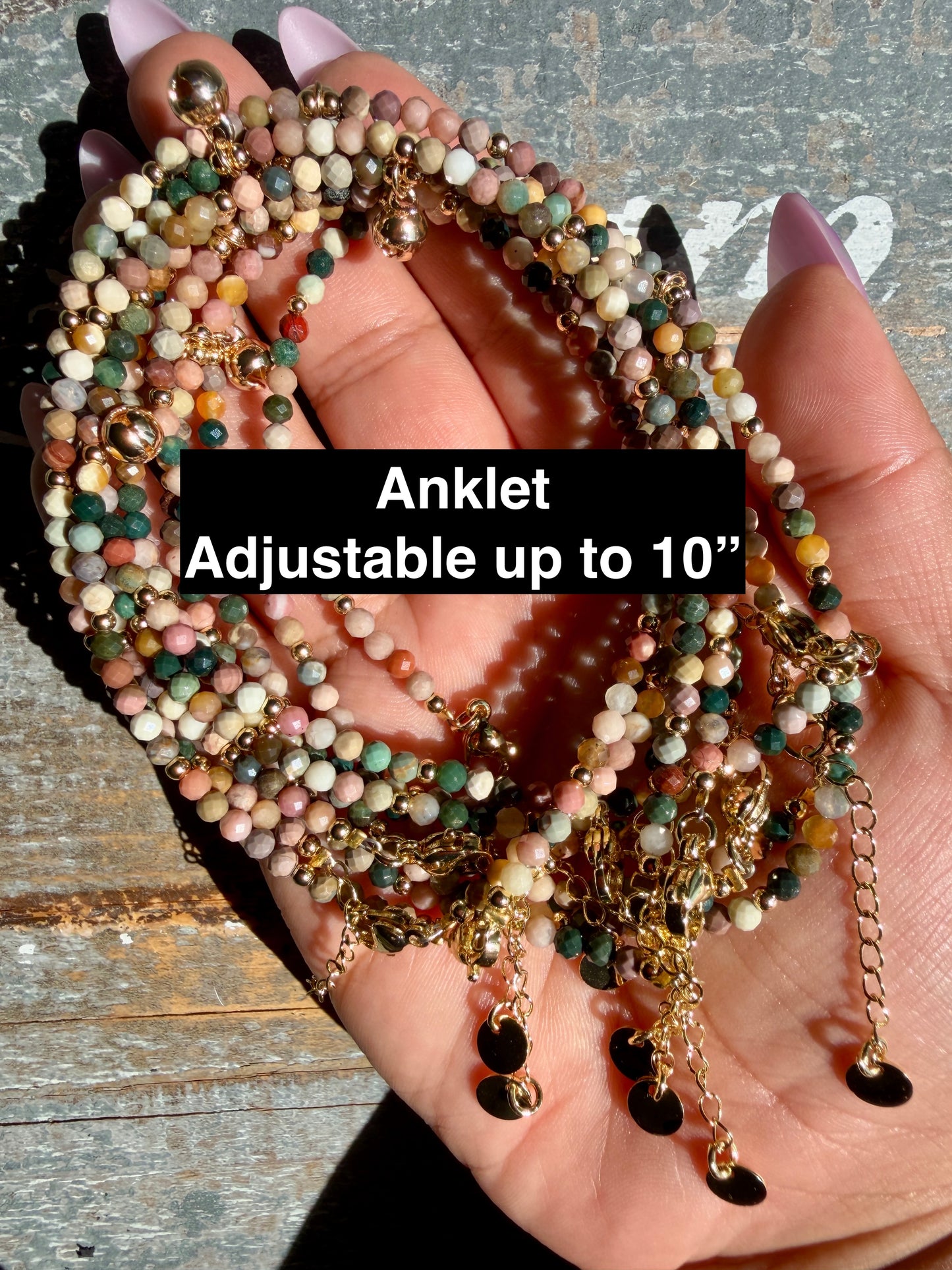 Micro Faceted Alashan Agate Beaded ANKLET | 2-3 mm | Adjustable up to 10"