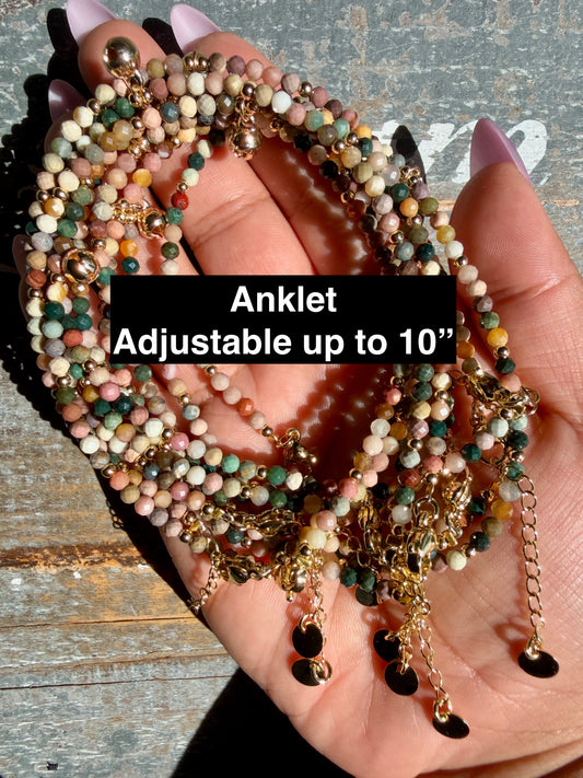 Micro Faceted Alashan Agate Beaded ANKLET | 2-3 mm | Adjustable up to 10"