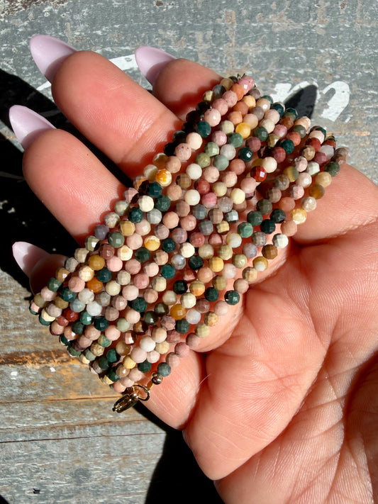 Micro Faceted Alashan Agate Beaded BRACELET | 1-2 mm | Adjustable up to 8"