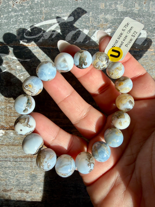 Blue Opal Bracelet | Opt U | Wrist Size: 6.75" | Bead Size: 12mm