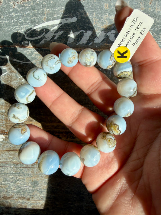 Blue Opal Bracelet | Opt K | Wrist Size: 6.75" | Bead Size: 12mm