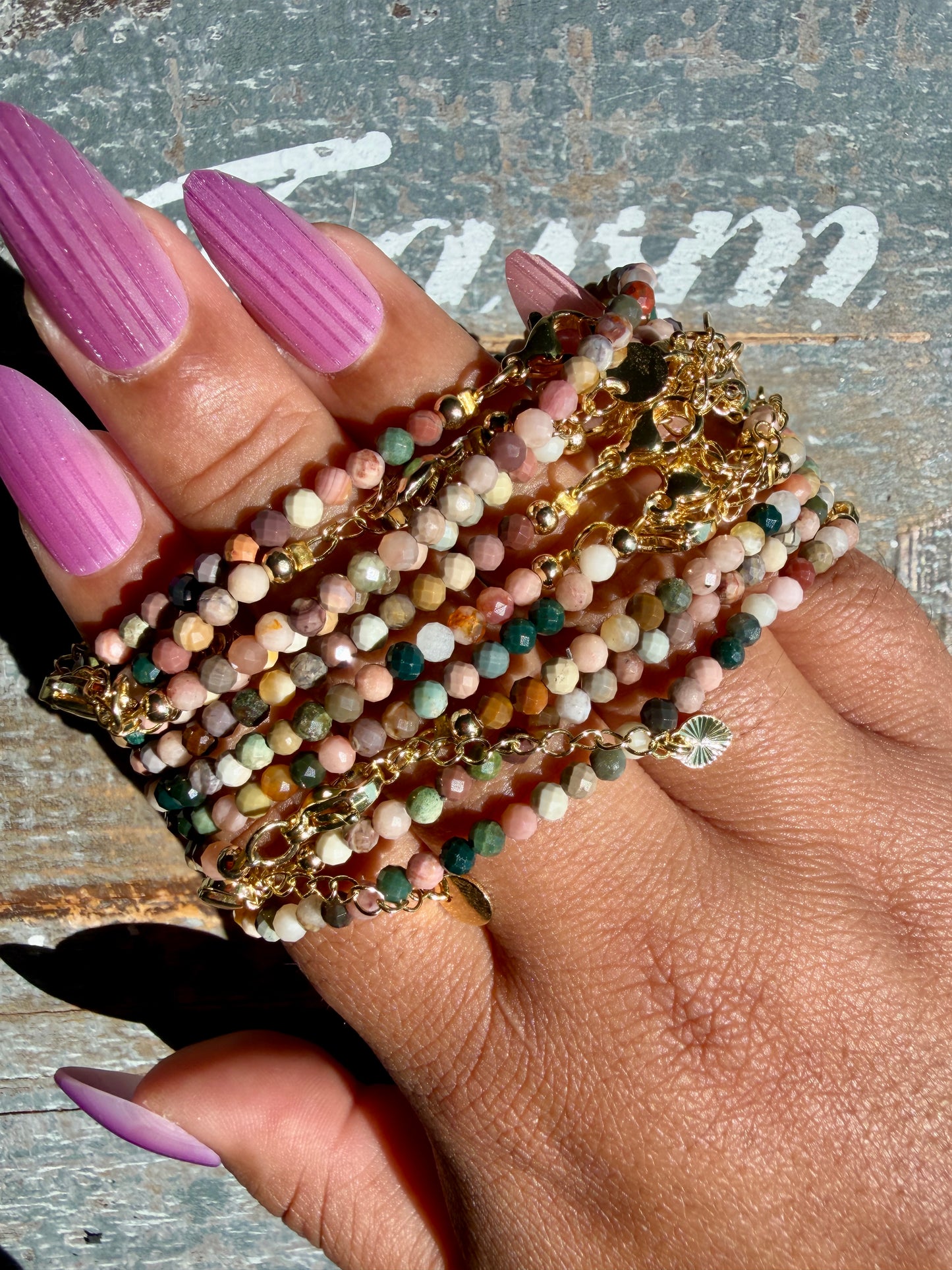 Micro Faceted Alashan Agate Beaded BRACELET | 1-2 mm | Adjustable up to 8"