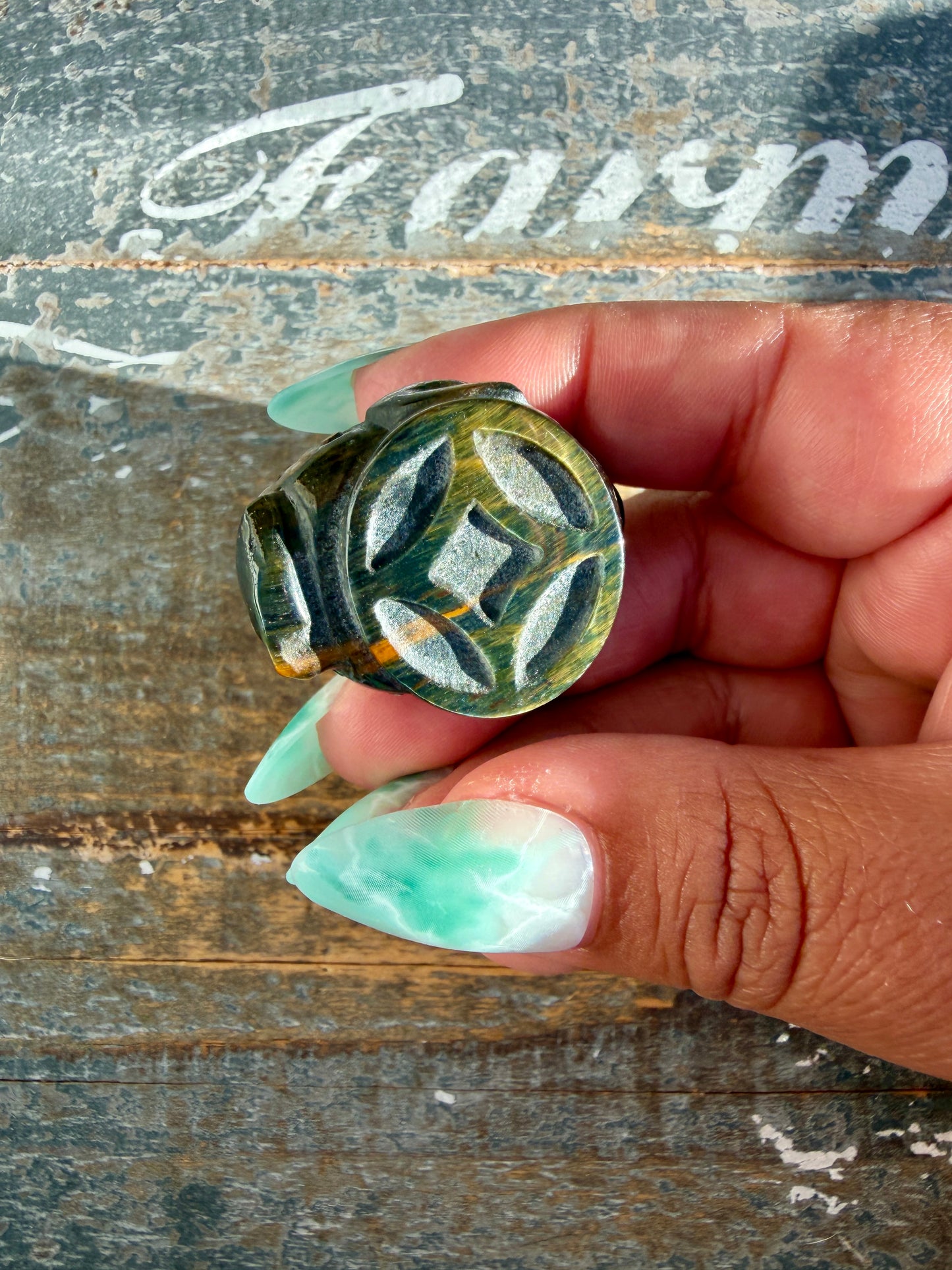 Gorgeous Blue Tigers Eye Money Toad