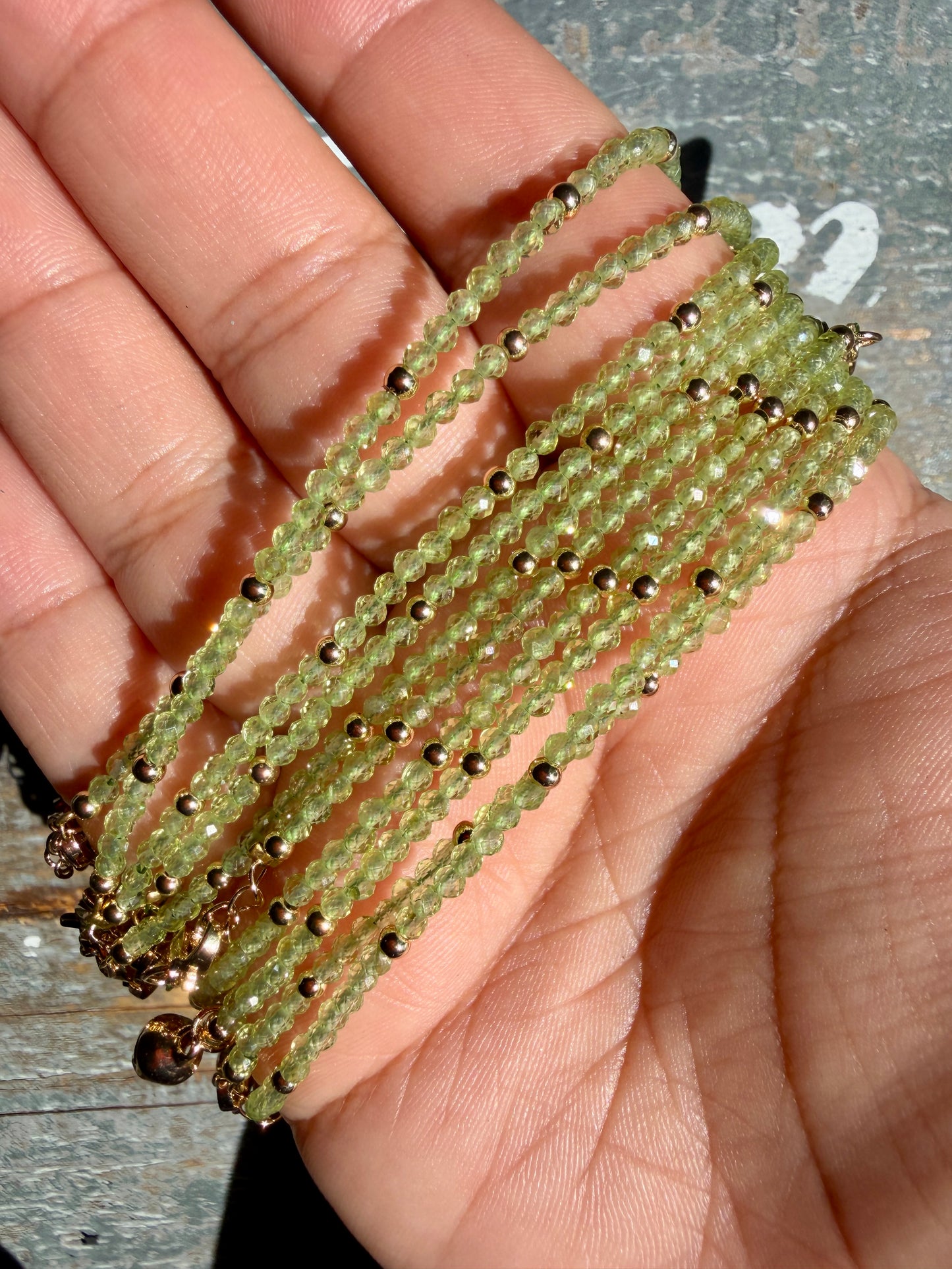Micro Faceted Peridot Beaded ANKLET | 2-3 mm | Adjustable up to 10"