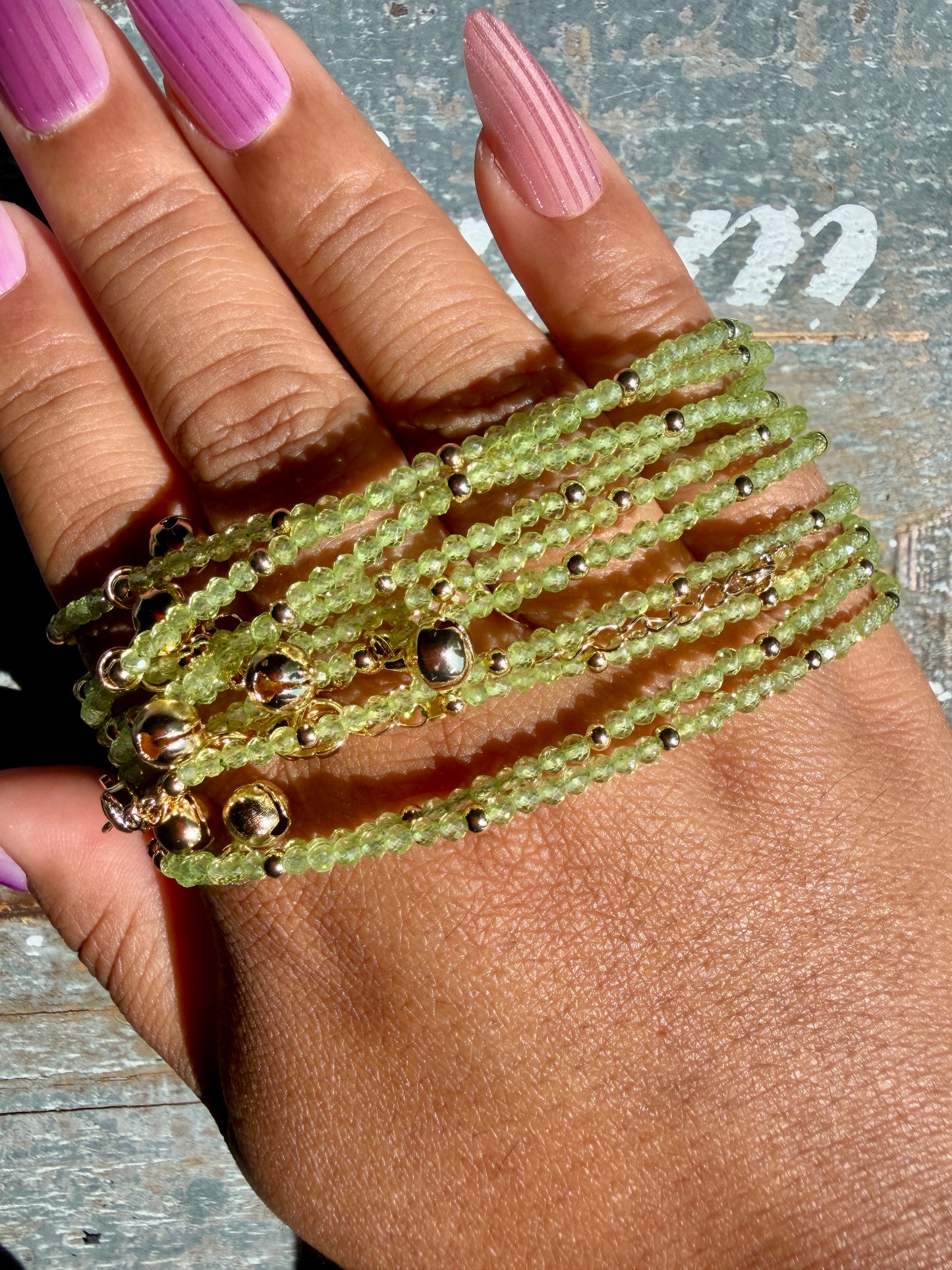 Micro Faceted Peridot Beaded ANKLET | 2-3 mm | Adjustable up to 10"