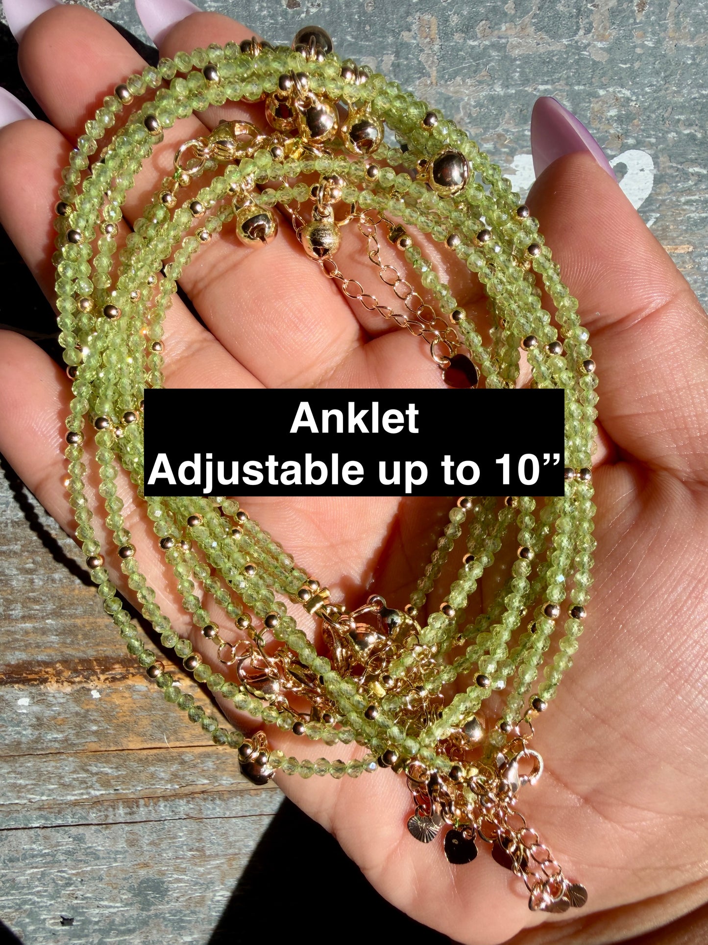 Micro Faceted Peridot Beaded ANKLET | 2-3 mm | Adjustable up to 10"
