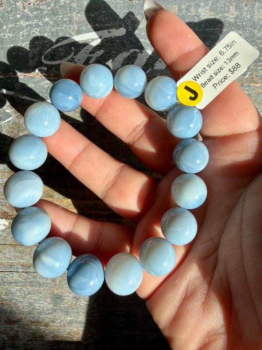Blue Opal Bracelet | Opt J | Wrist Size: 6.75" | Bead Size: 13mm