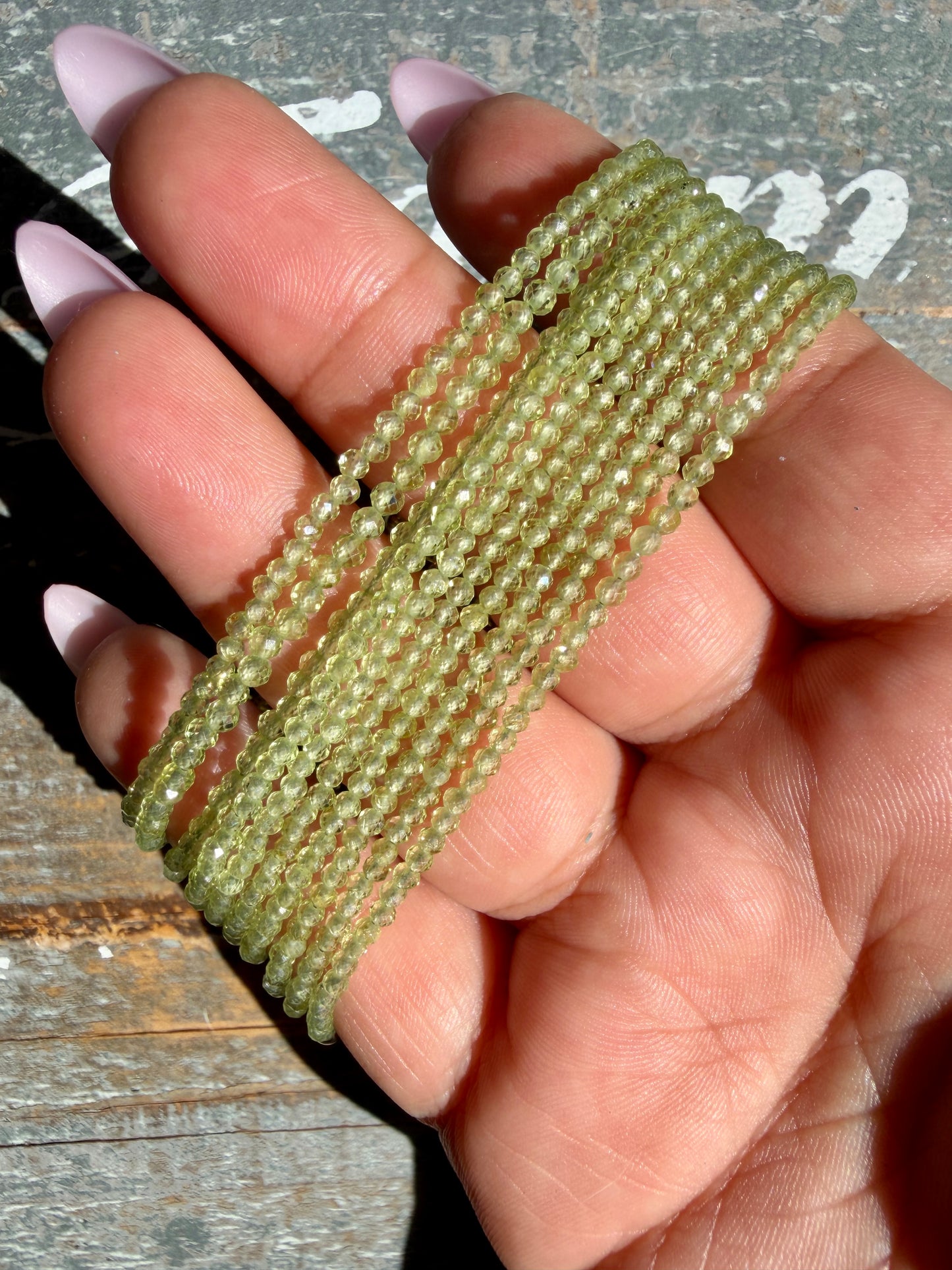Micro Faceted Peridot Beaded BRACELET | 1-2 mm | Adjustable up to 8"