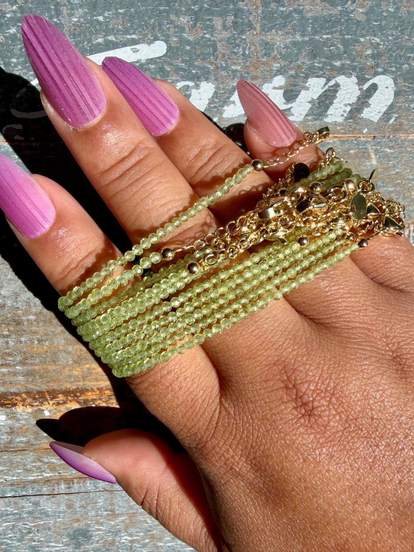 Micro Faceted Peridot Beaded BRACELET | 1-2 mm | Adjustable up to 8"