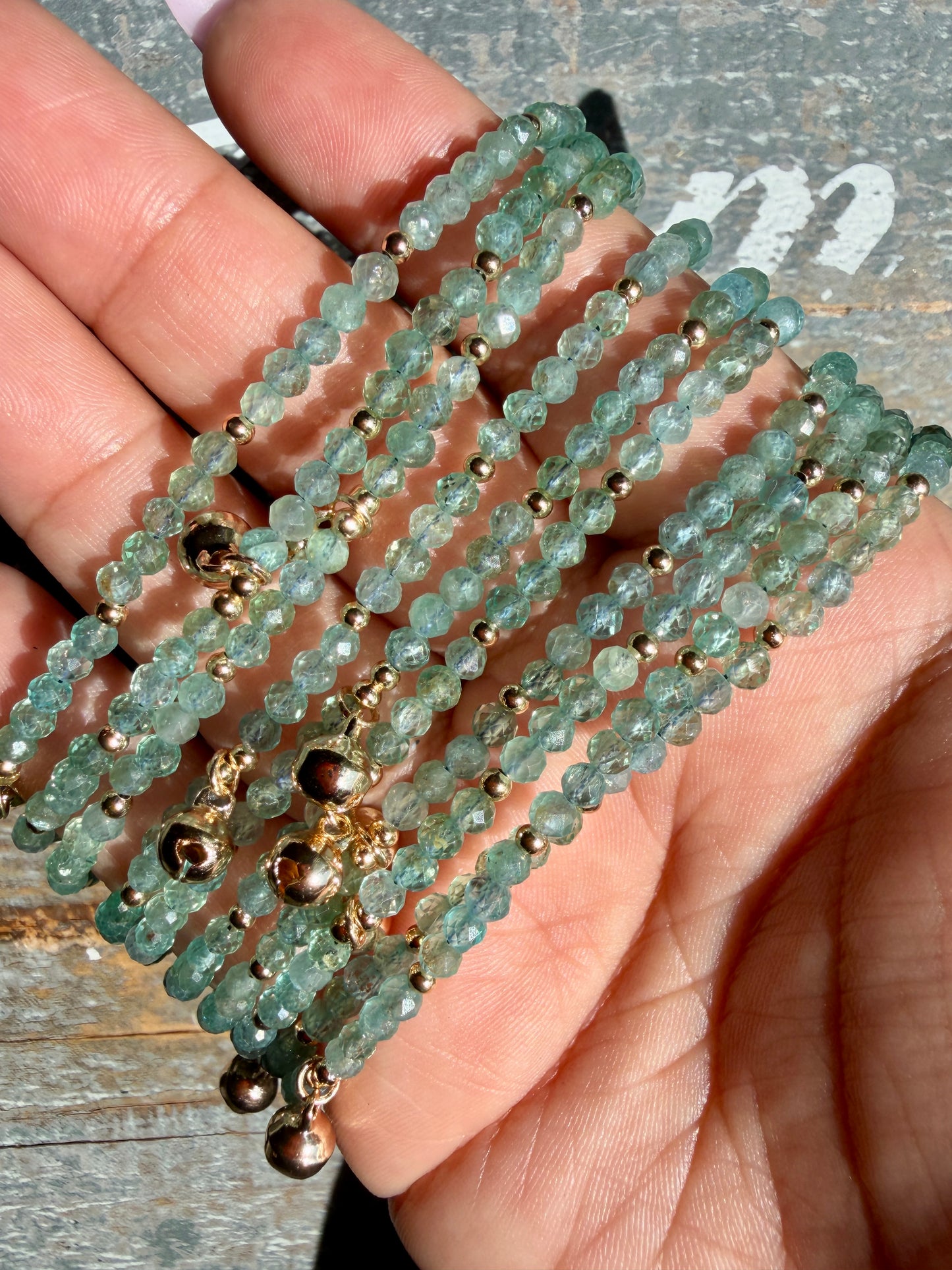 Micro Faceted Blue/Green Apatite Beaded ANKLET | 2-3 mm | Adjustable up to 10"