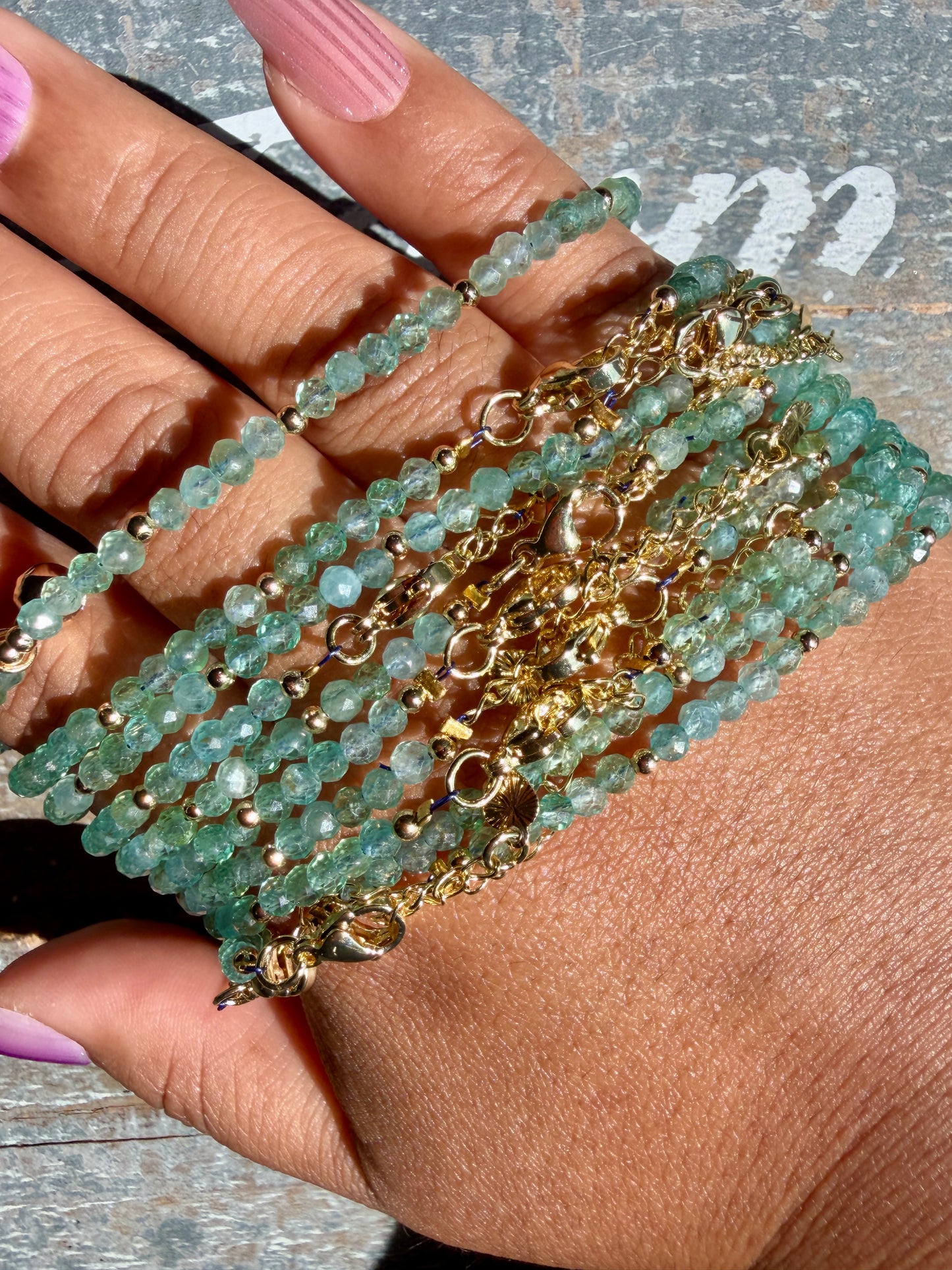 Micro Faceted Blue/Green Apatite Beaded ANKLET | 2-3 mm | Adjustable up to 10"