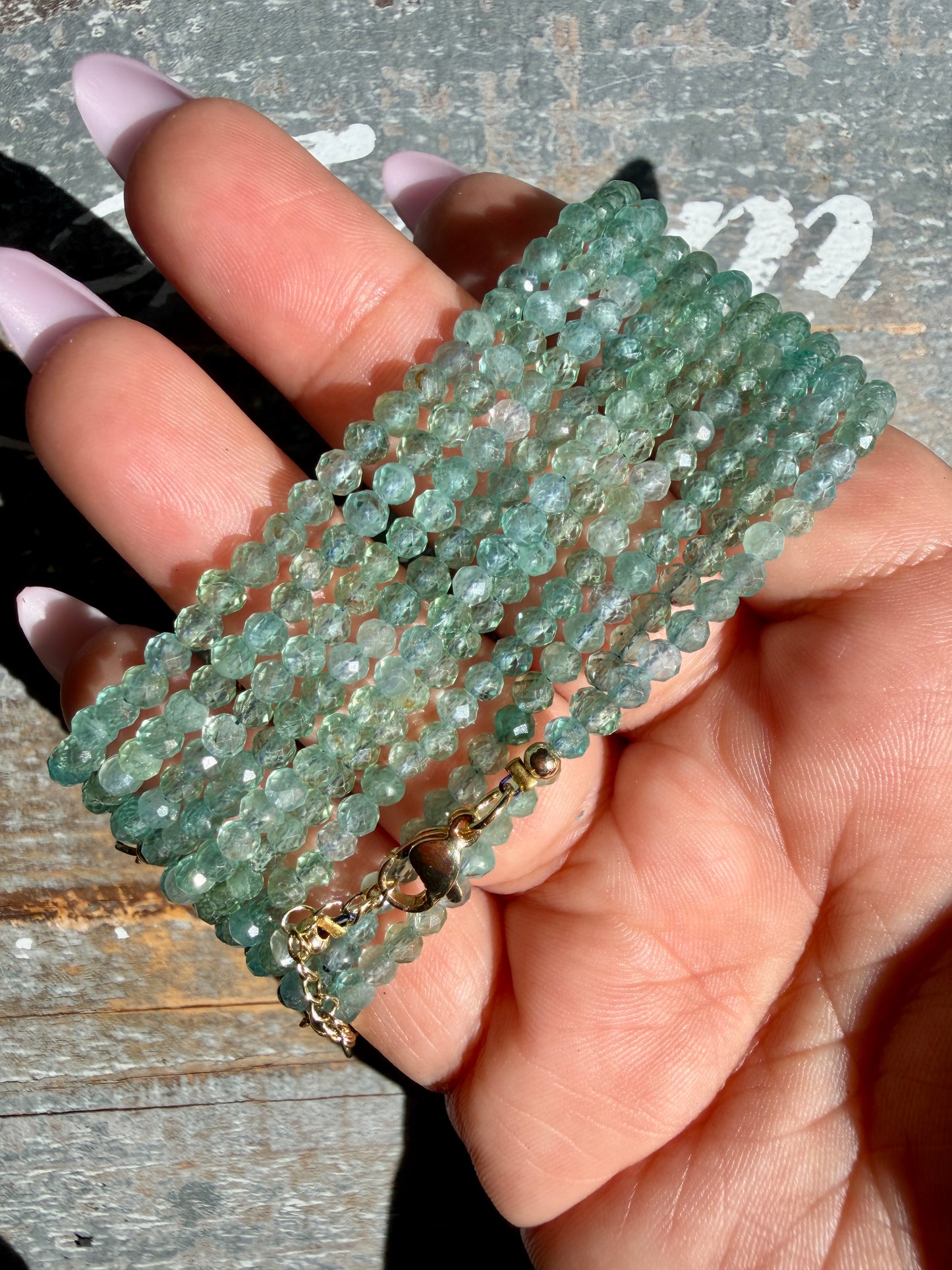 Micro Faceted Blue/Green Apatite Beaded BRACELET | 1-2 mm | Adjustable up to 8"