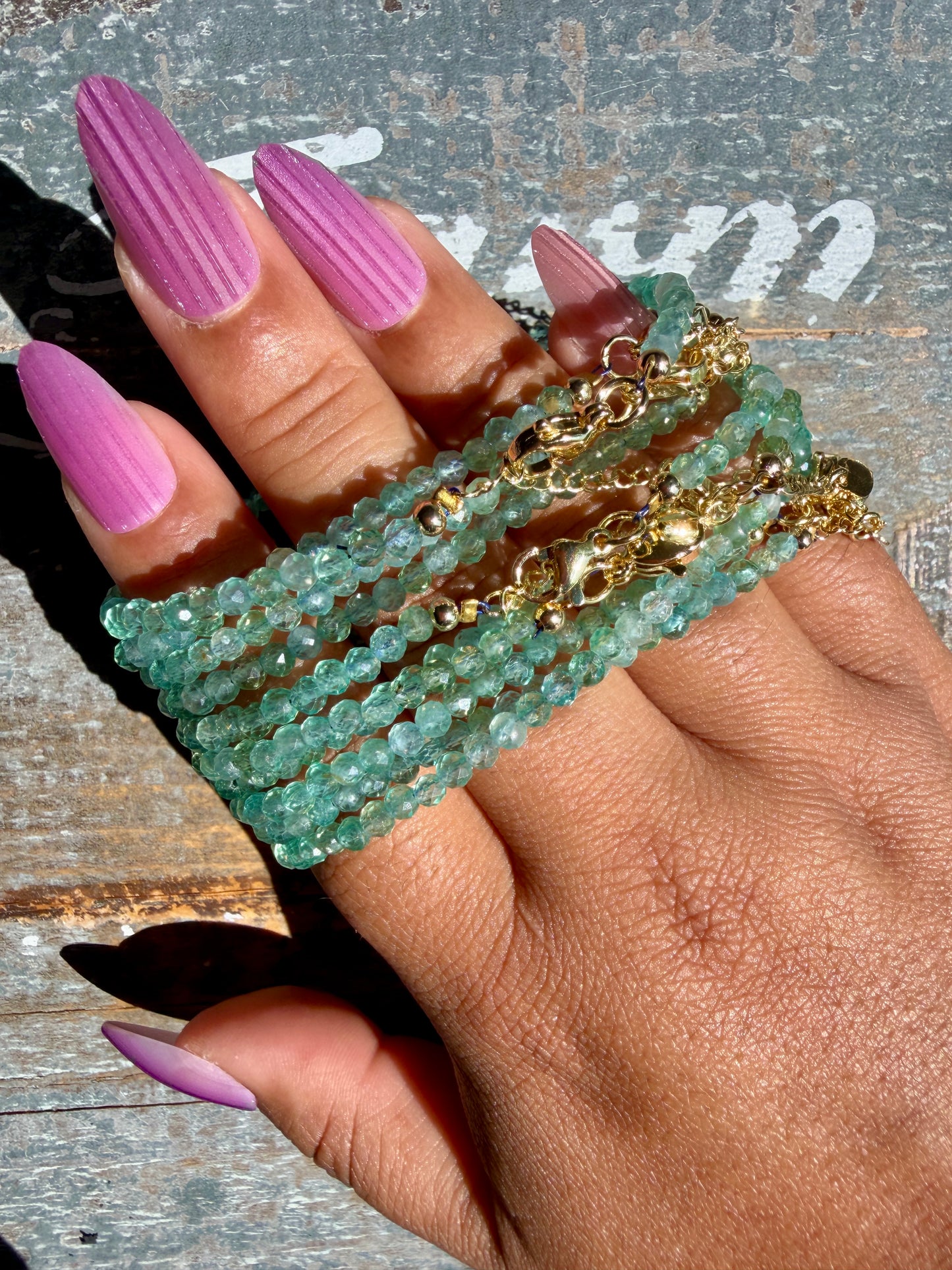 Micro Faceted Blue/Green Apatite Beaded BRACELET | 1-2 mm | Adjustable up to 8"