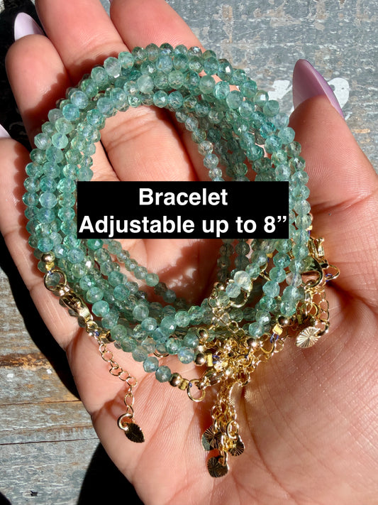 Micro Faceted Blue/Green Apatite Beaded BRACELET | 1-2 mm | Adjustable up to 8"
