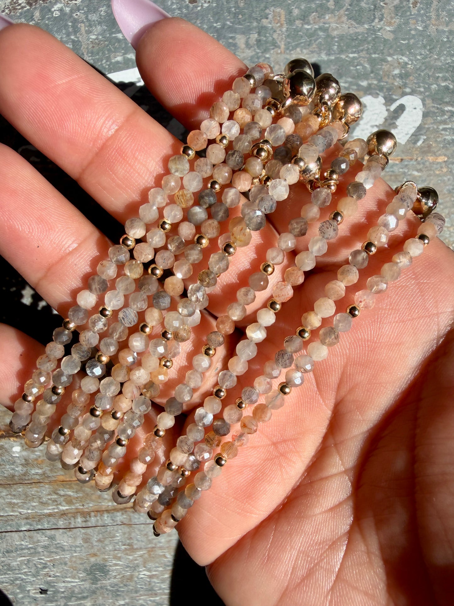 Micro Faceted Skeleton Moonstone Beaded ANKLET | 2-3 mm | Adjustable up to 10"