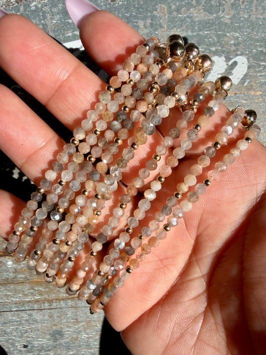 Micro Faceted Skeleton Moonstone Beaded ANKLET | 2-3 mm | Adjustable up to 10"